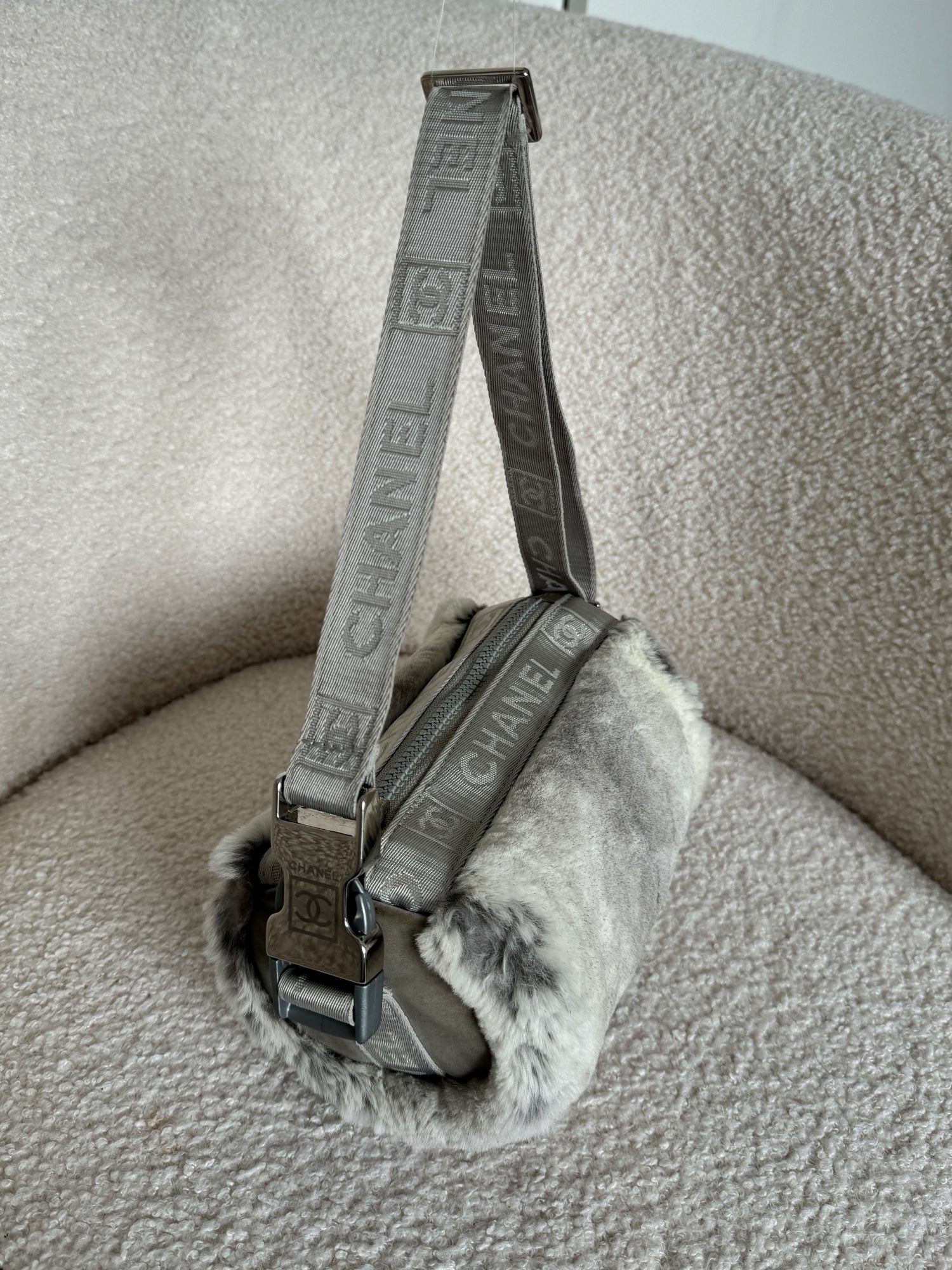 Vintage 2005/2006 Chanel Sport Lapin Fur Mini Duffle Shoulder Bag