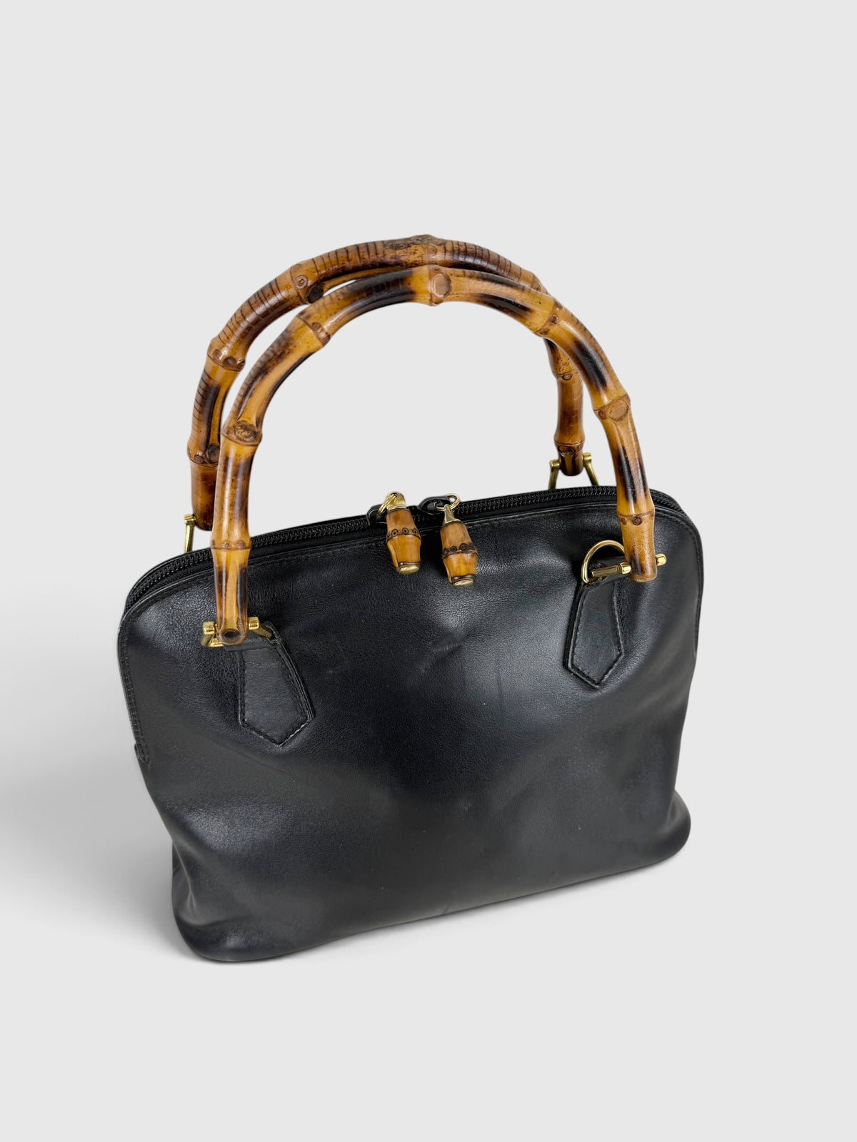 90s Gucci Leather Bamboo Top Handle Handbag