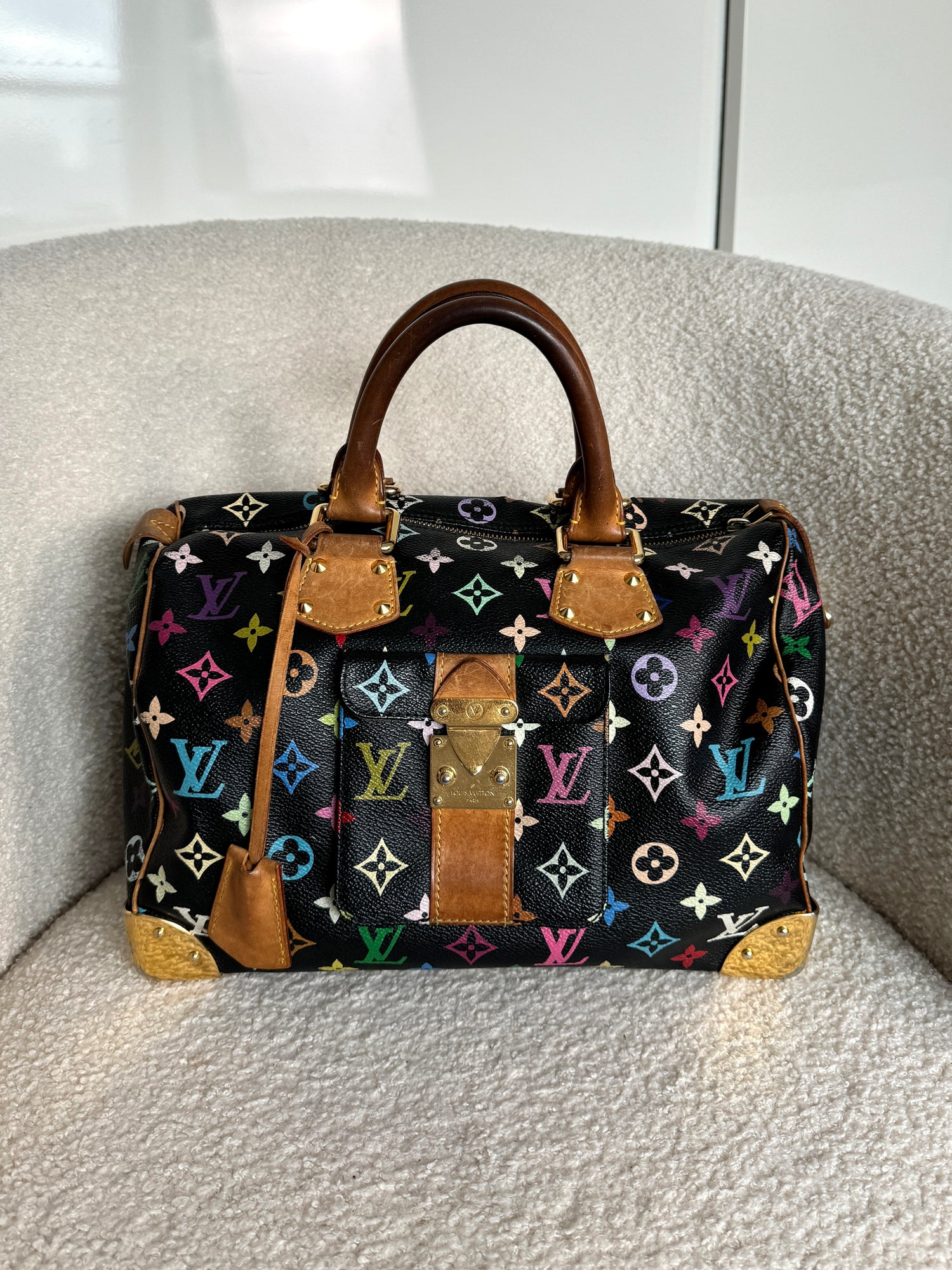 2004 Vintage Louis Vuitton x Takashi Murakami Black Speedy 30 Handbag