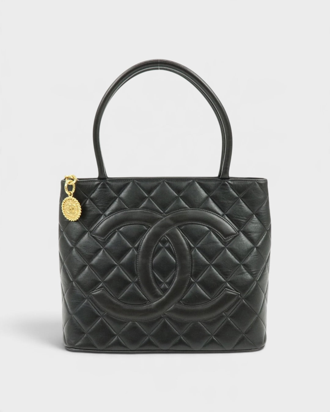 2000/2002 Chanel Matelasse Lambskin Medallion Tote Bag Black GHW