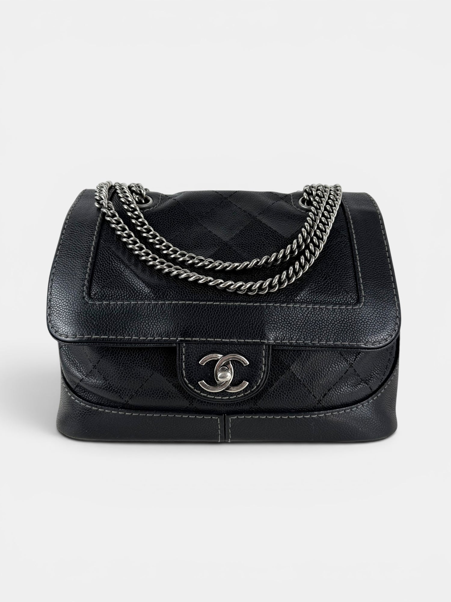 2000s Chanel Caviar Leather Black Matelasse Chain Shoulder Bag SHW