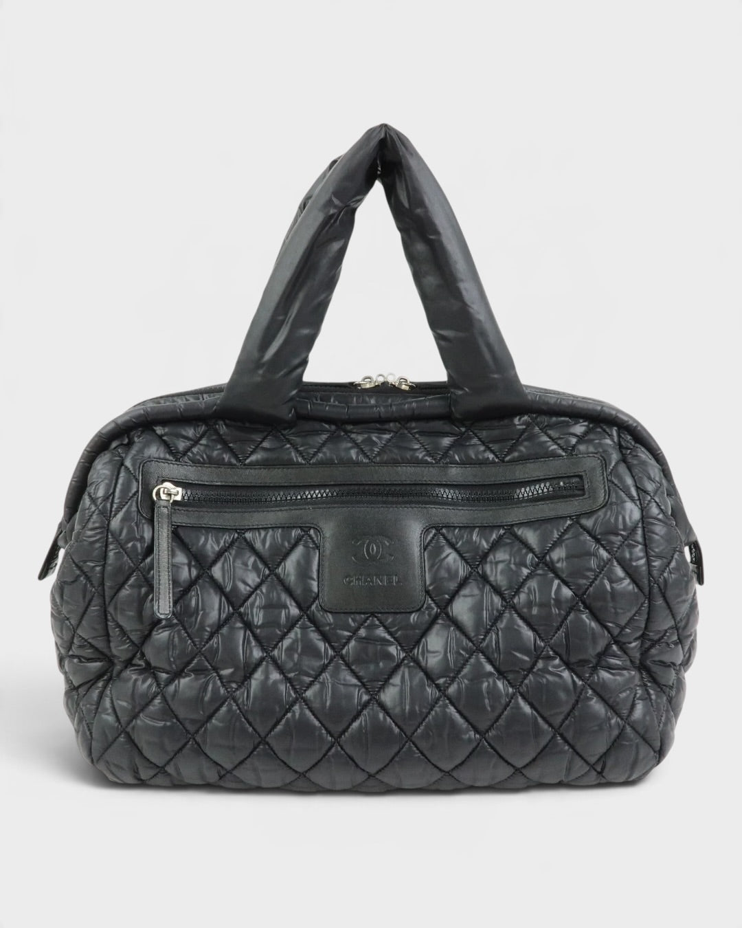 2000/2002 Chanel Coco Concoon Nylon Leather Boston Handbag Black