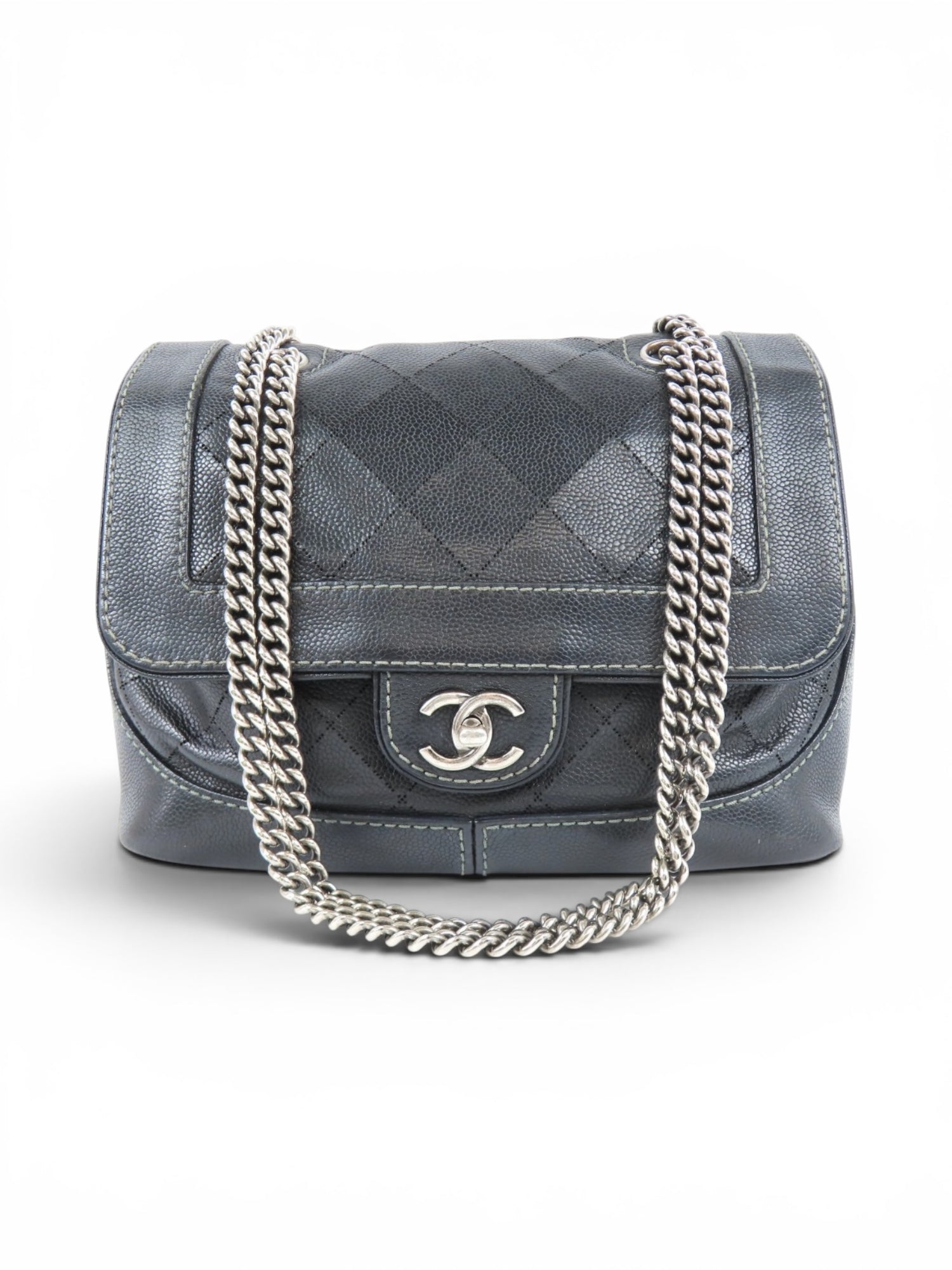 2000s Chanel Caviar Leather Black Matelasse Chain Shoulder Bag SHW