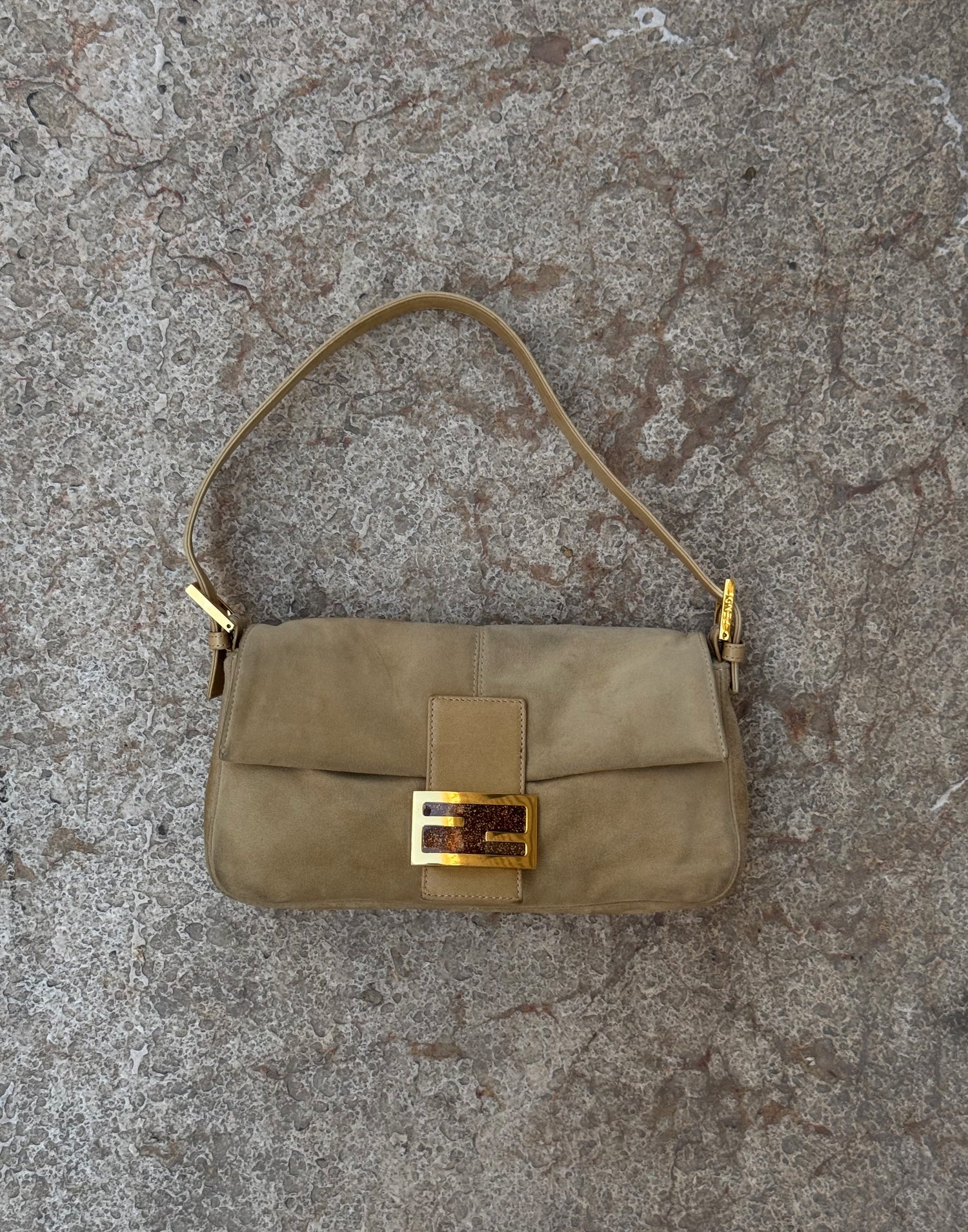 Vintage Fendi Suede Glitter Enamel Resin Baguette Shoulder Bag