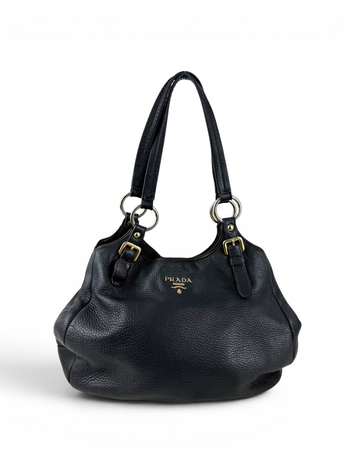 2010s Prada Milano Vitello Daino Navy Hobo Handbag