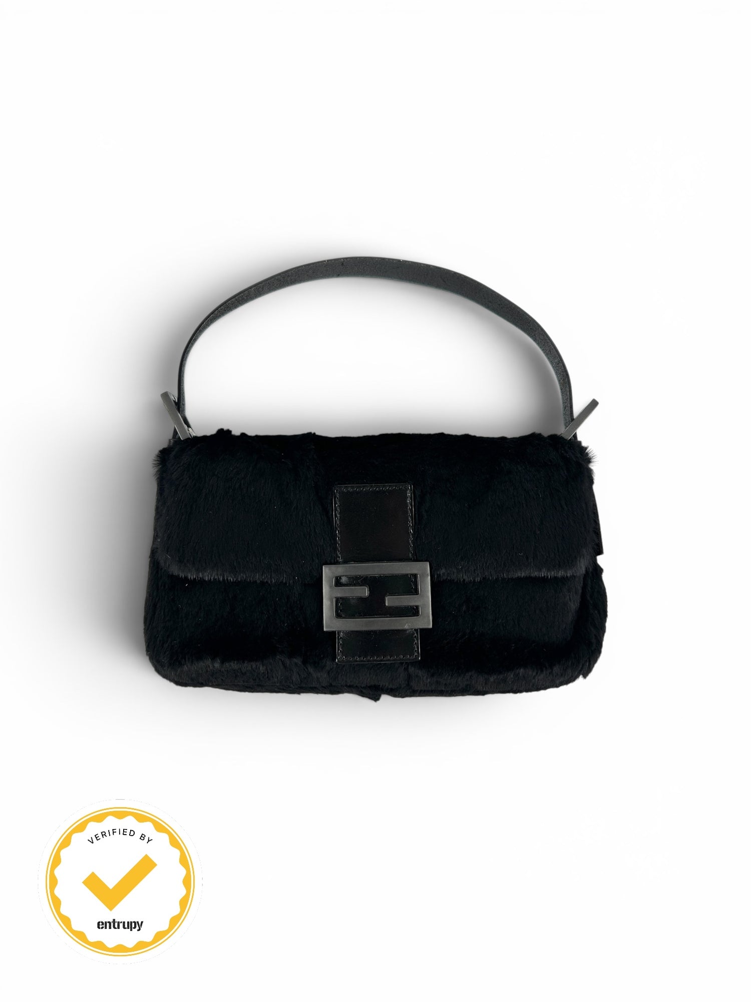 Vintage Fendi Black Lapin Fur Baguette Shoulder Bag (90s)