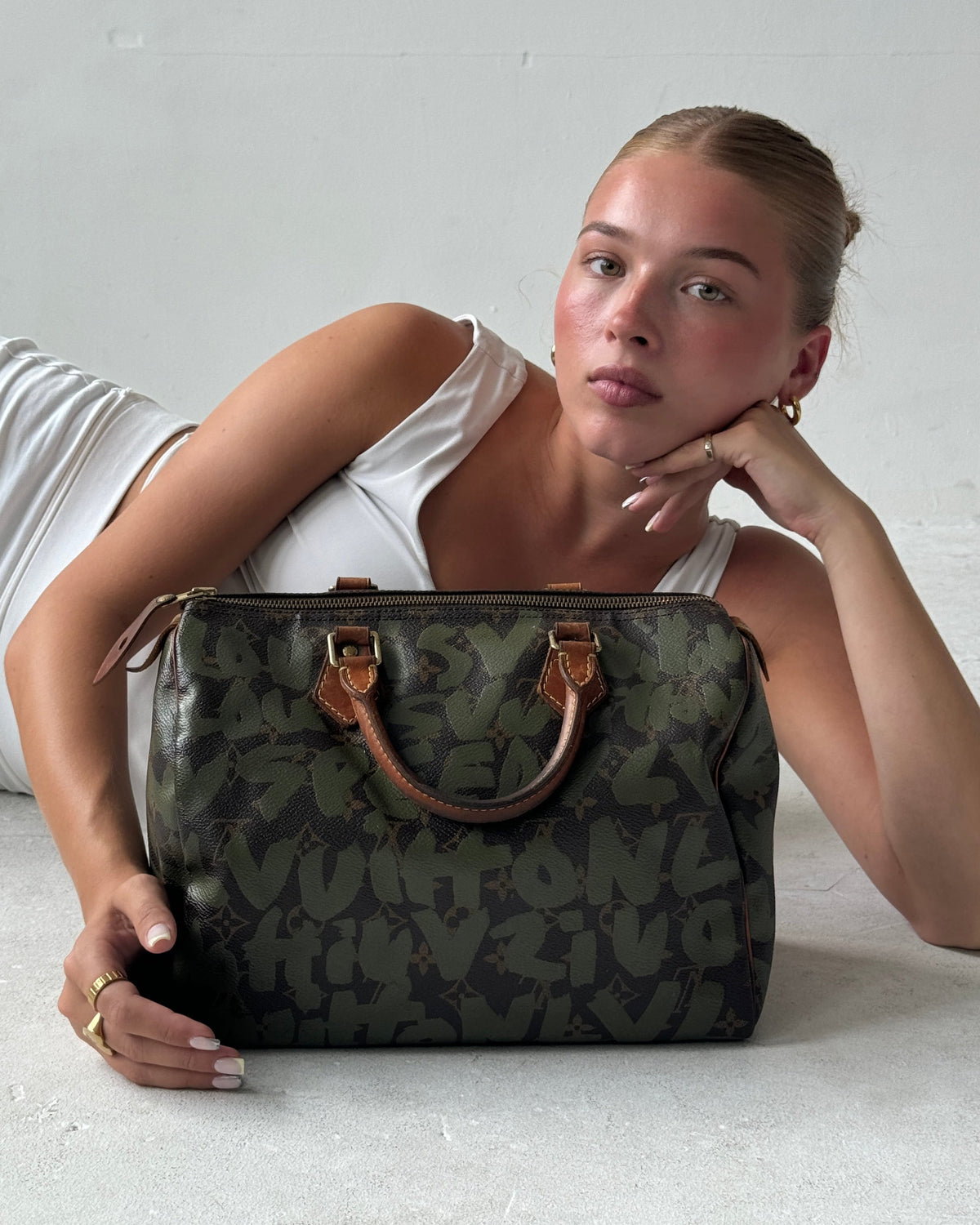 2001 Louis Vuitton x Stephen Sprouse Khaki Graffiti Speedy 30 Handbag