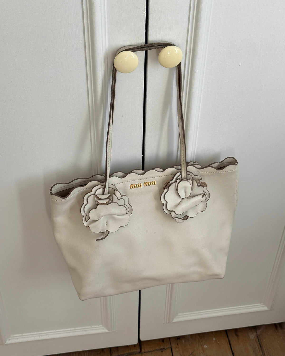 2018 Miu Miu Flower Leather Tote Bag