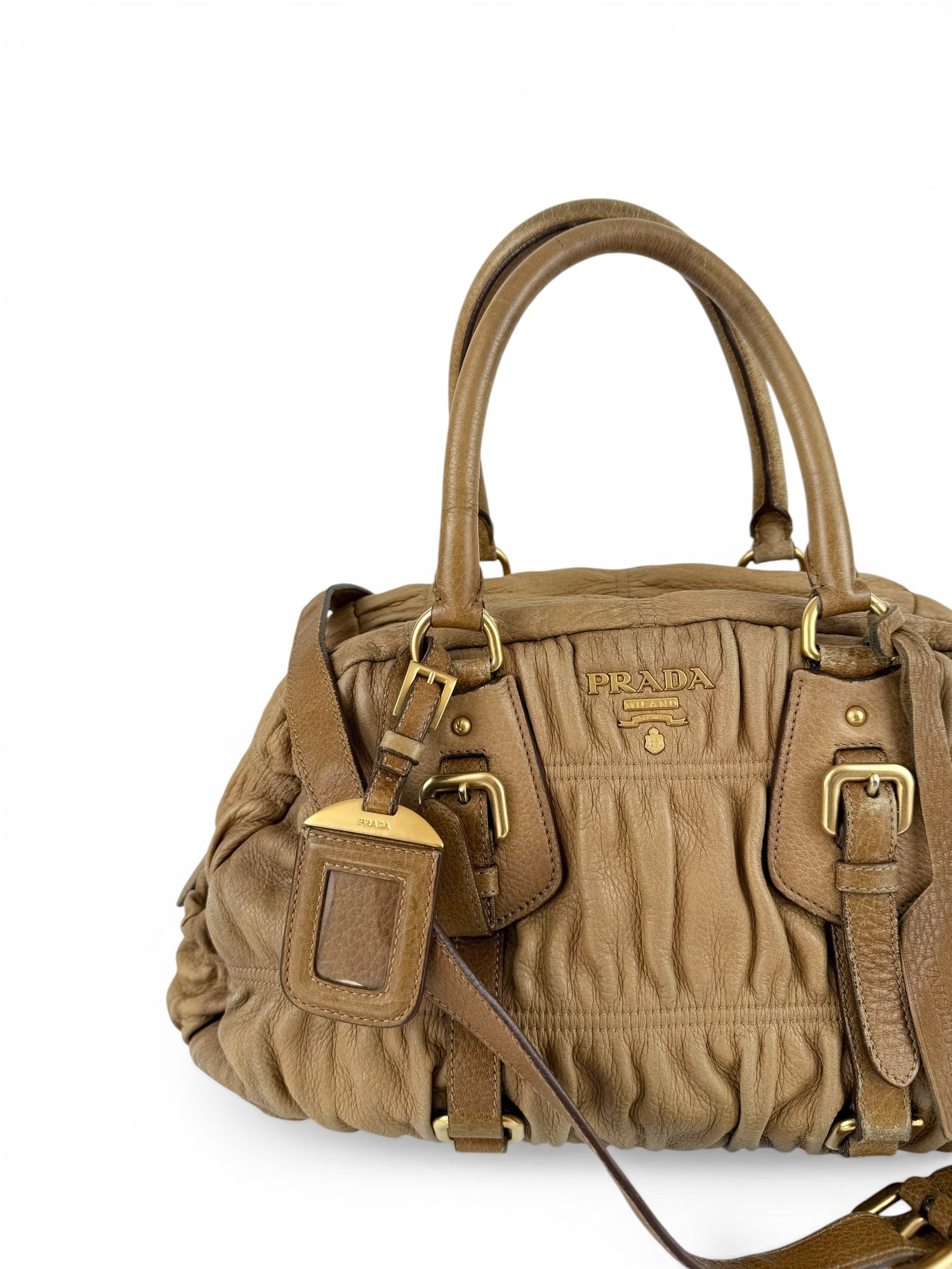 2008 Prada Tessuto Gaufre Antik Deer Leather 2Way Handbag