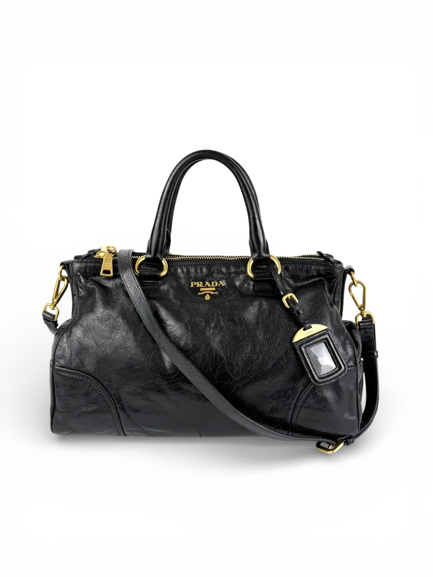 2010s Prada Vitello Shine 2Way Black Handbag