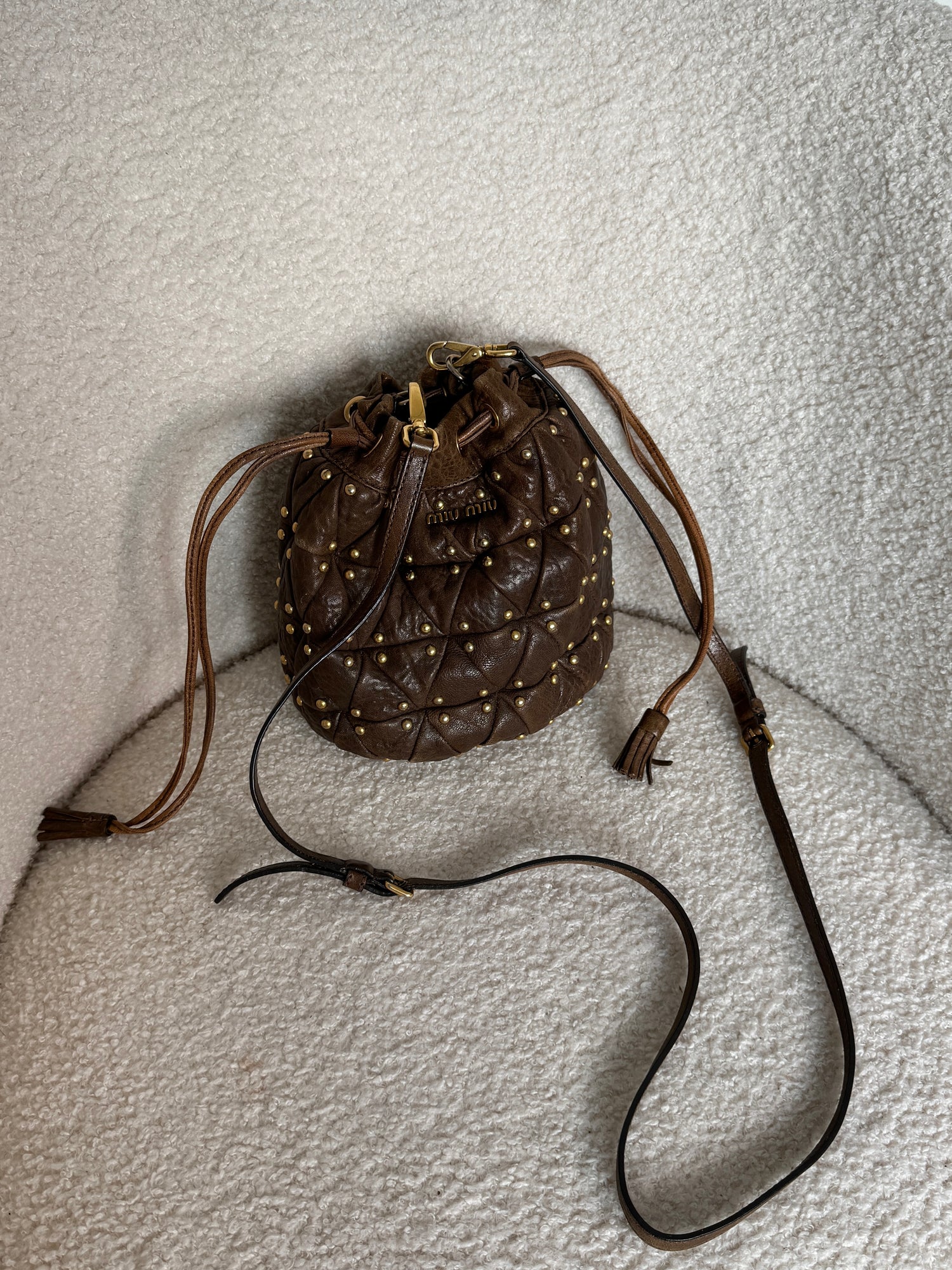 RARE 2000s Miu Miu Leather Studded Pouch Bag