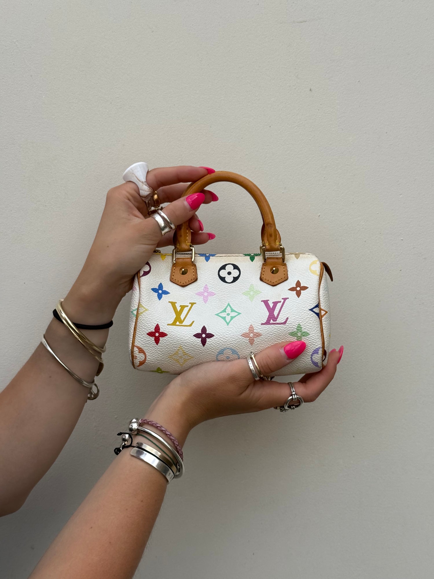 Vintage Louis Vuitton x Takashi Murakami Multicolour Nano Speedy Handbag with Extension Strap