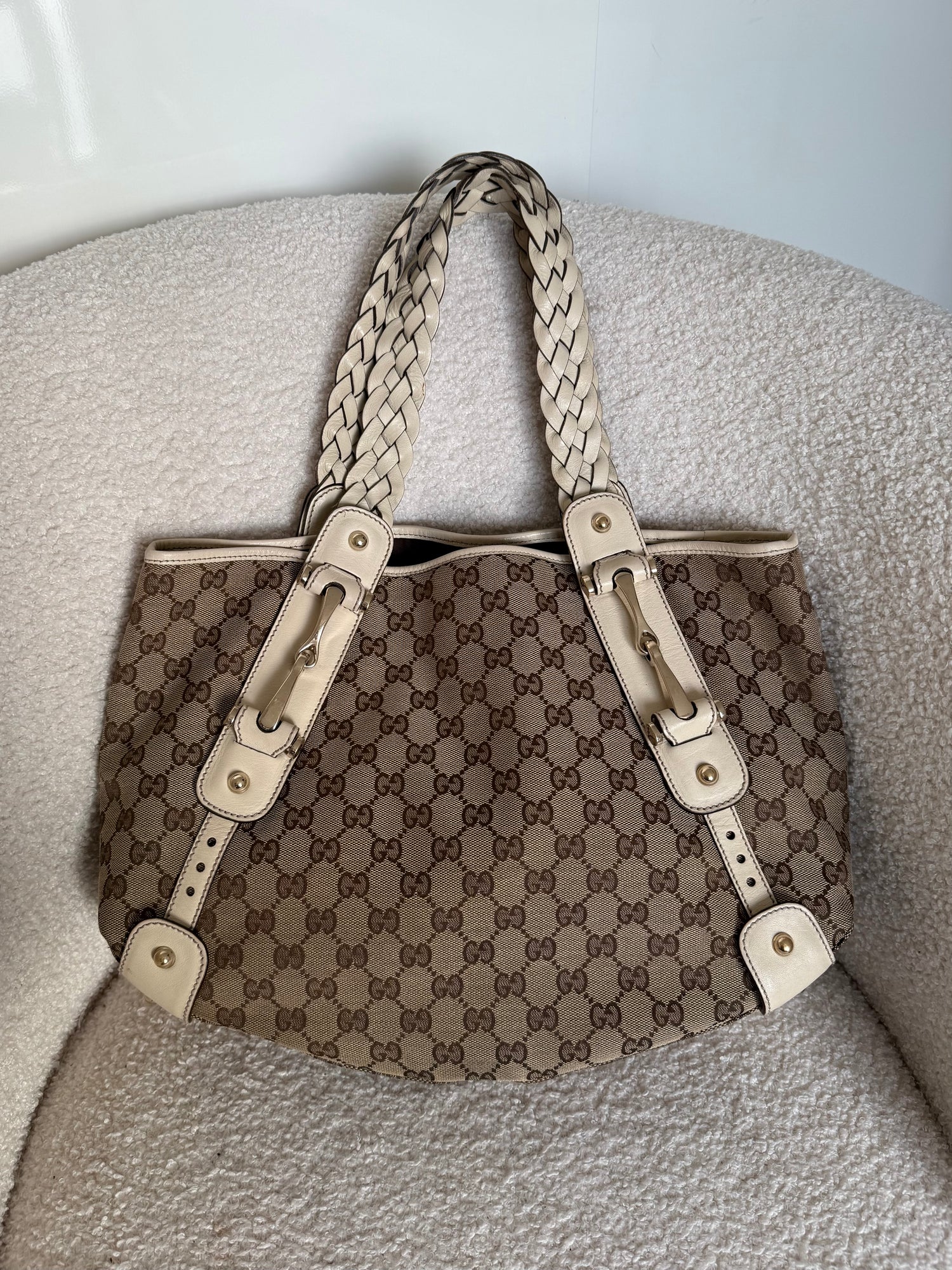 Vintage 90s Gucci Monogram Braided Handle Handbag