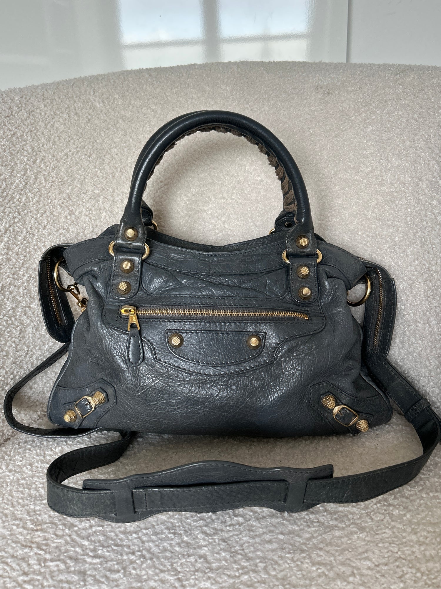 S/S 2013 Balenciaga The Town Dark Grey Leather 2Way Handbag