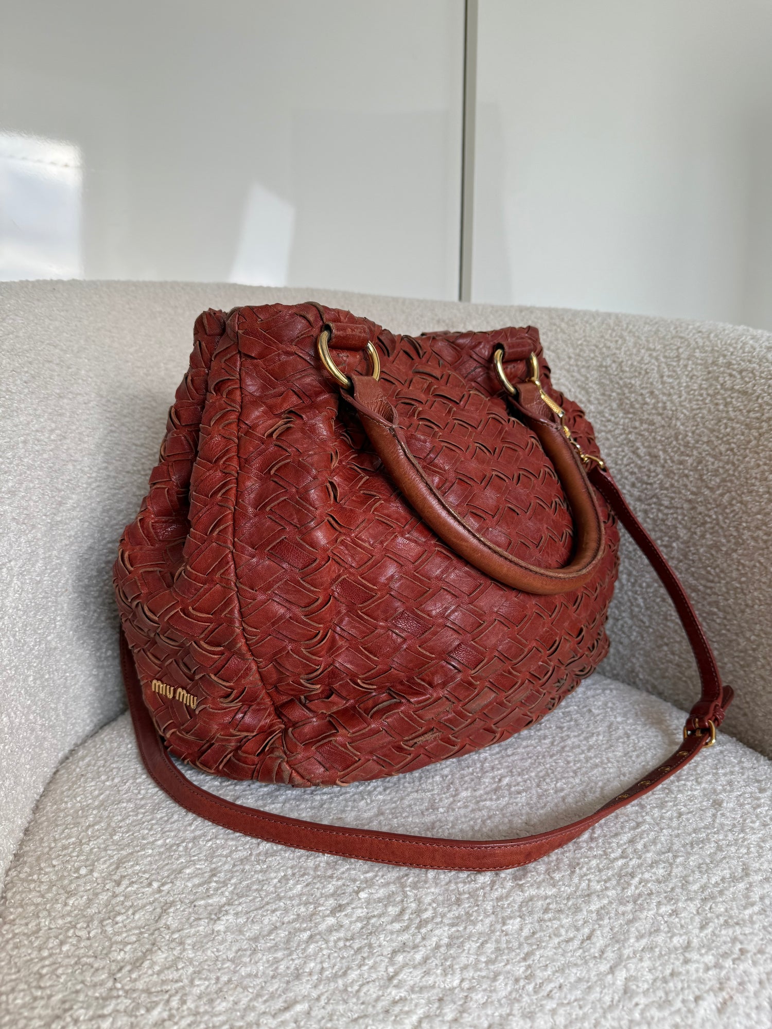 2010s Miu Miu Vitello Braided 2Way Handbag