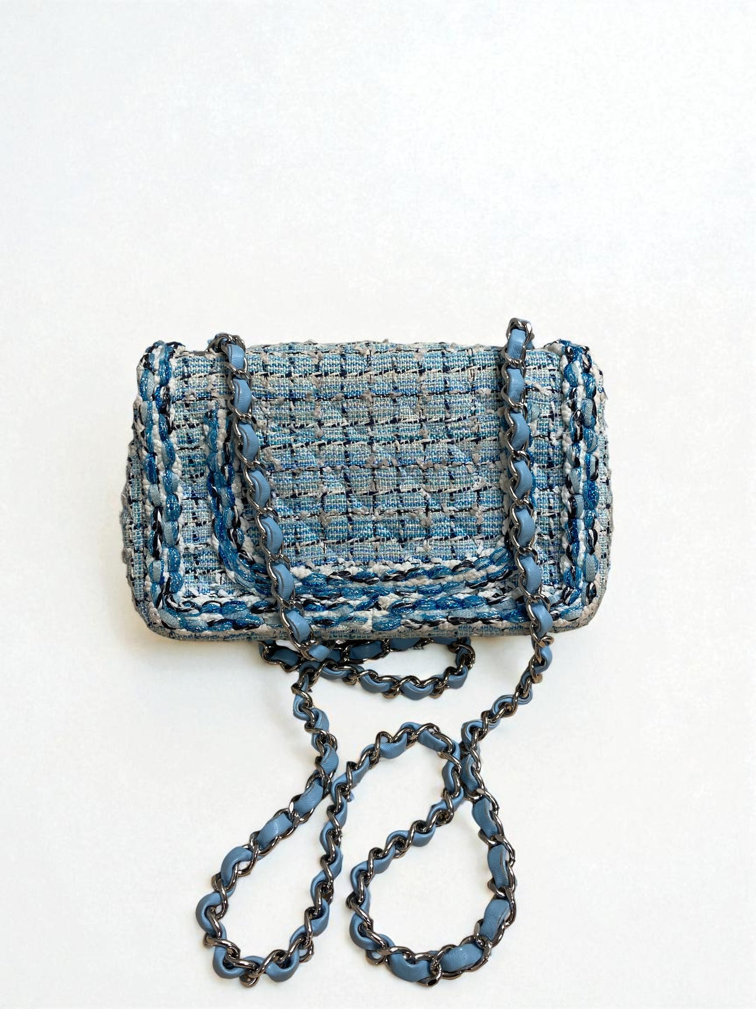 Chanel Tweed 20 Classic Flap Blue Chain Shoulder Bag