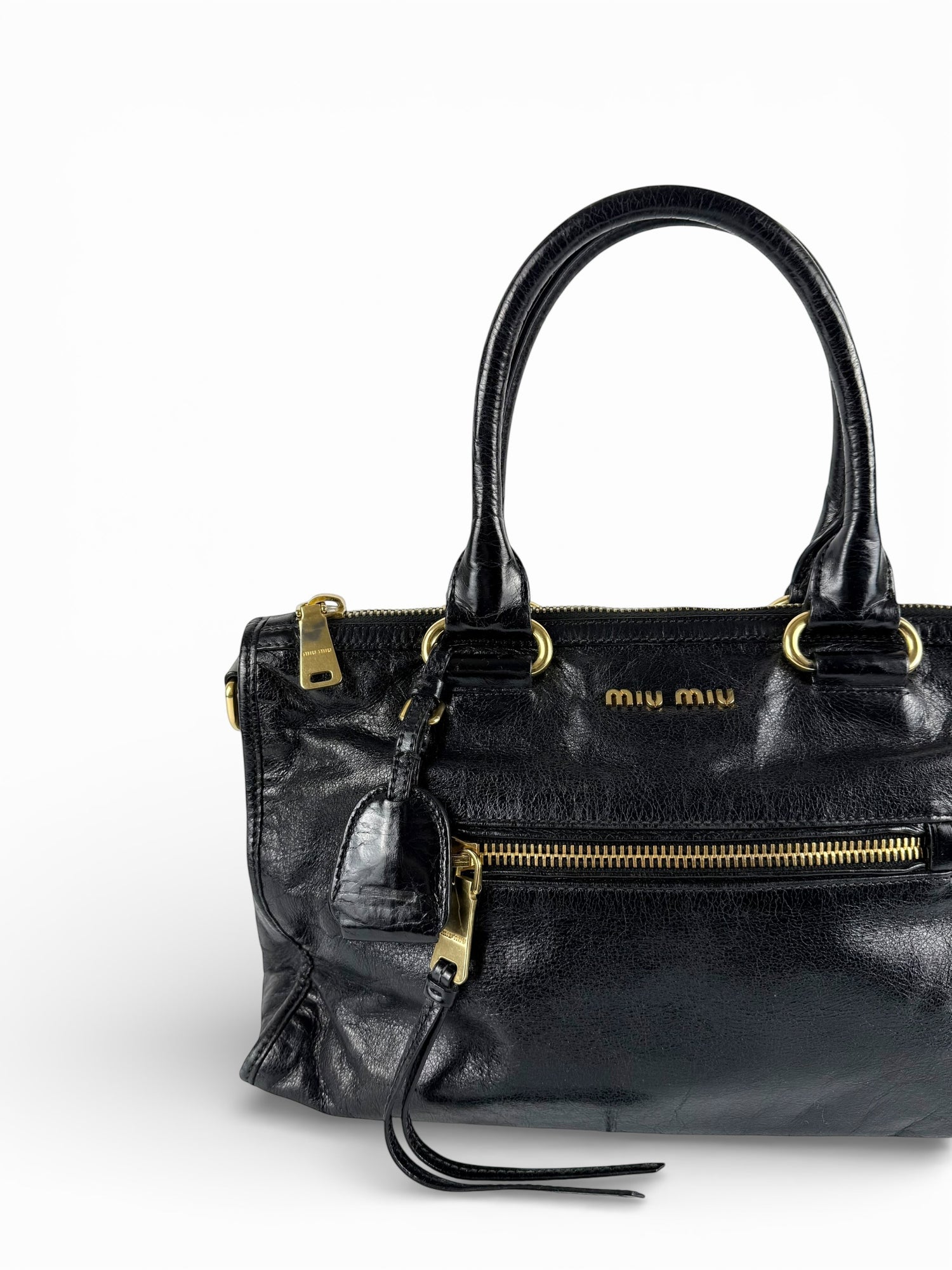 2010s Miu Miu Vitello Shine Black Handbag