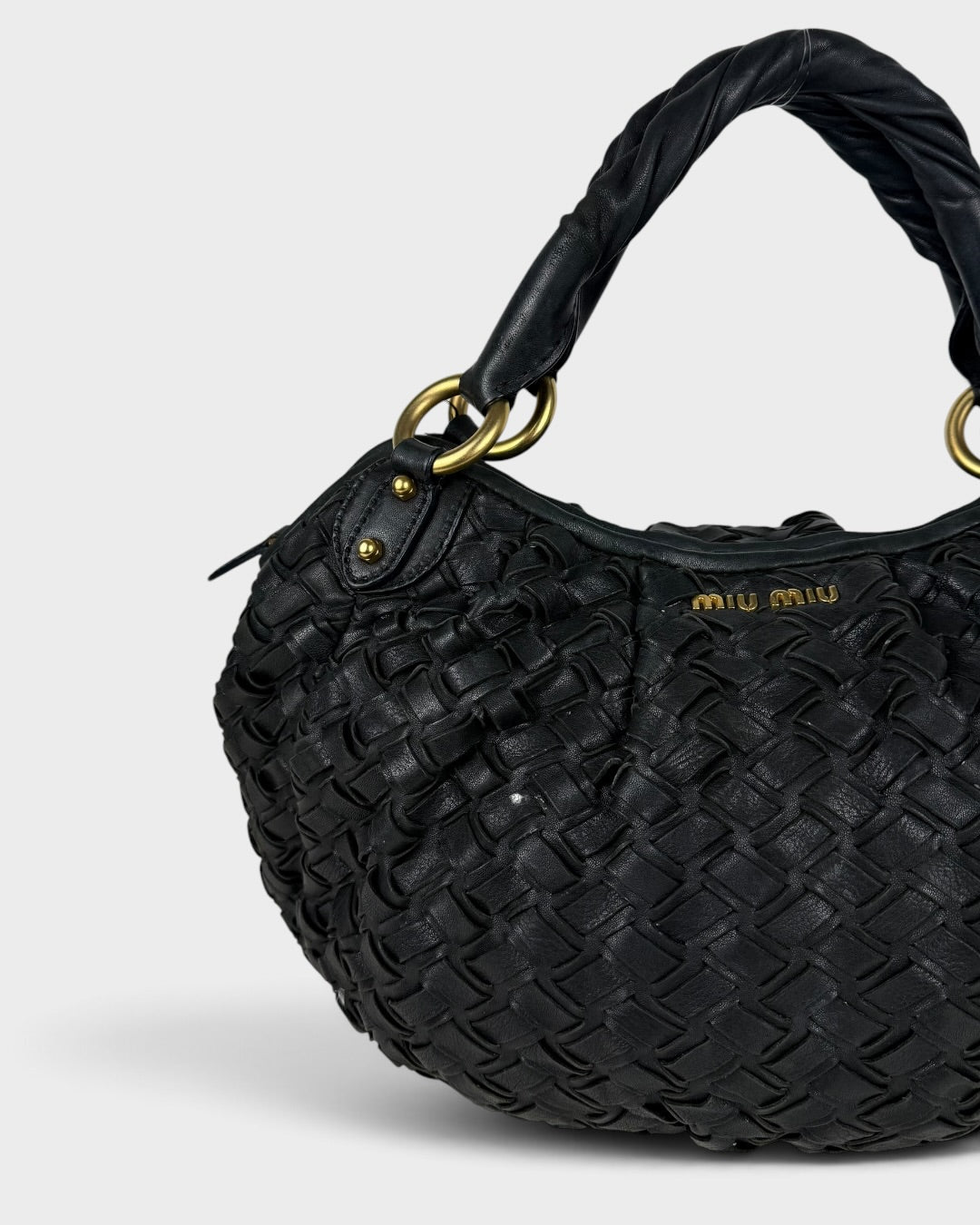 2010s Miu Miu Black Woven Leather Handbag