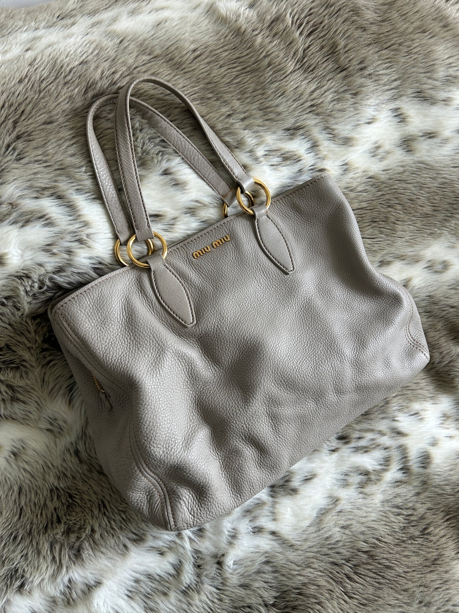 Miu Miu Vitello Leather Large Light Grey Tote Bag