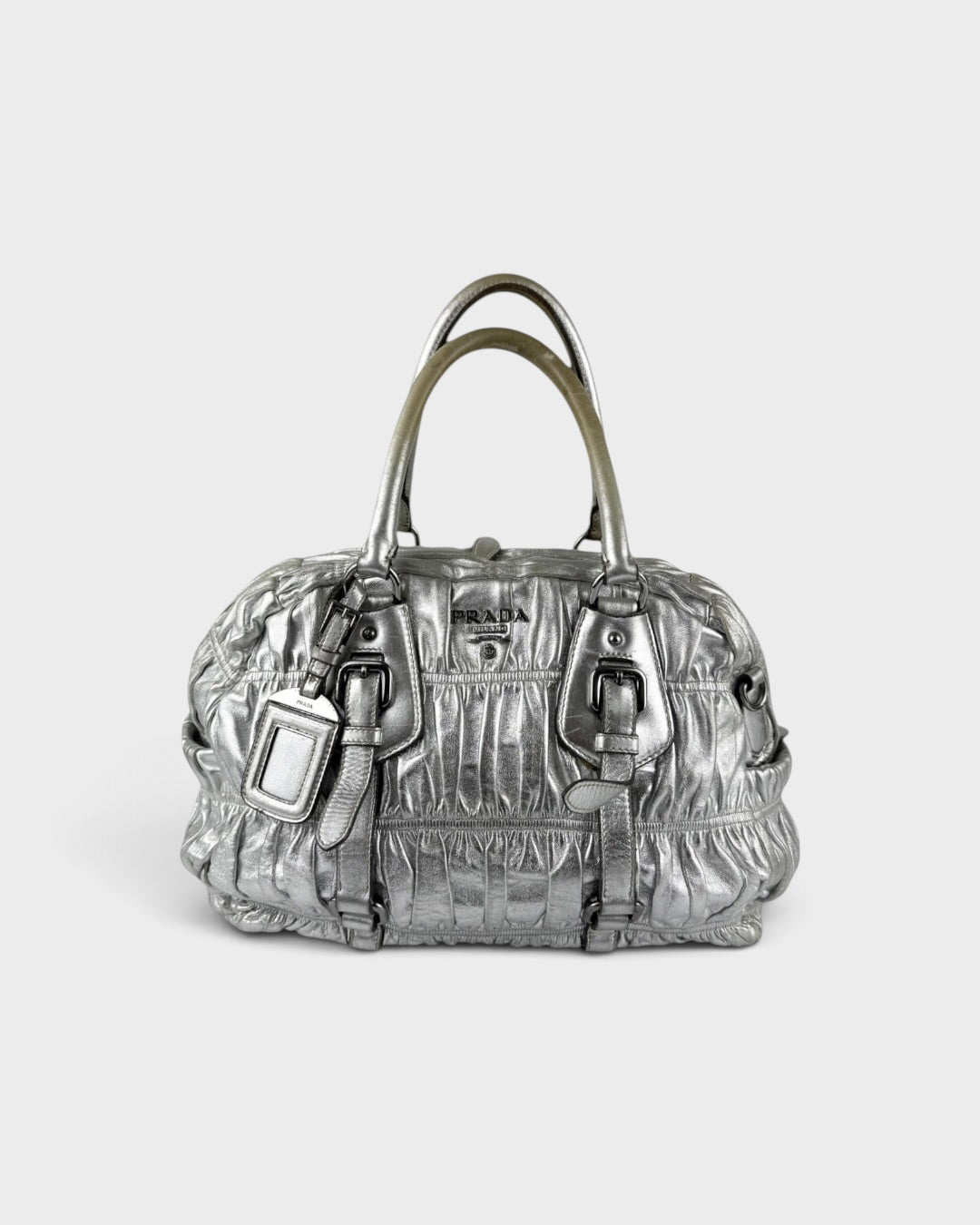 2010s Prada Tessuto Gaufre Silver Handbag