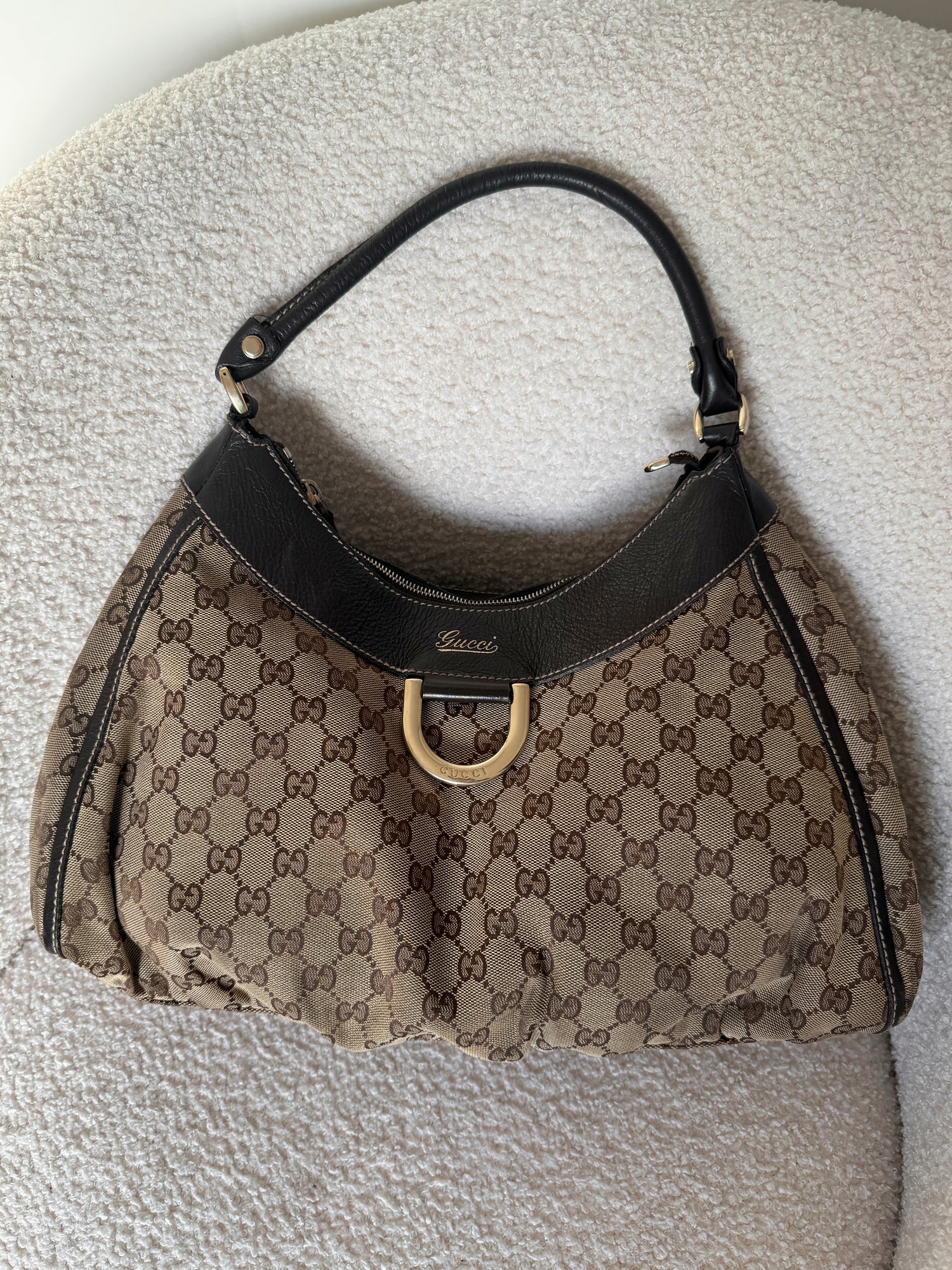 Vintage 90s Gucci Monogram Large D-Ring Shoulder Bag