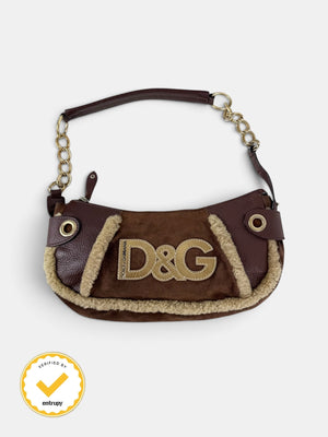 2000s Rare D&G Shearling Suede Shoulder Bag