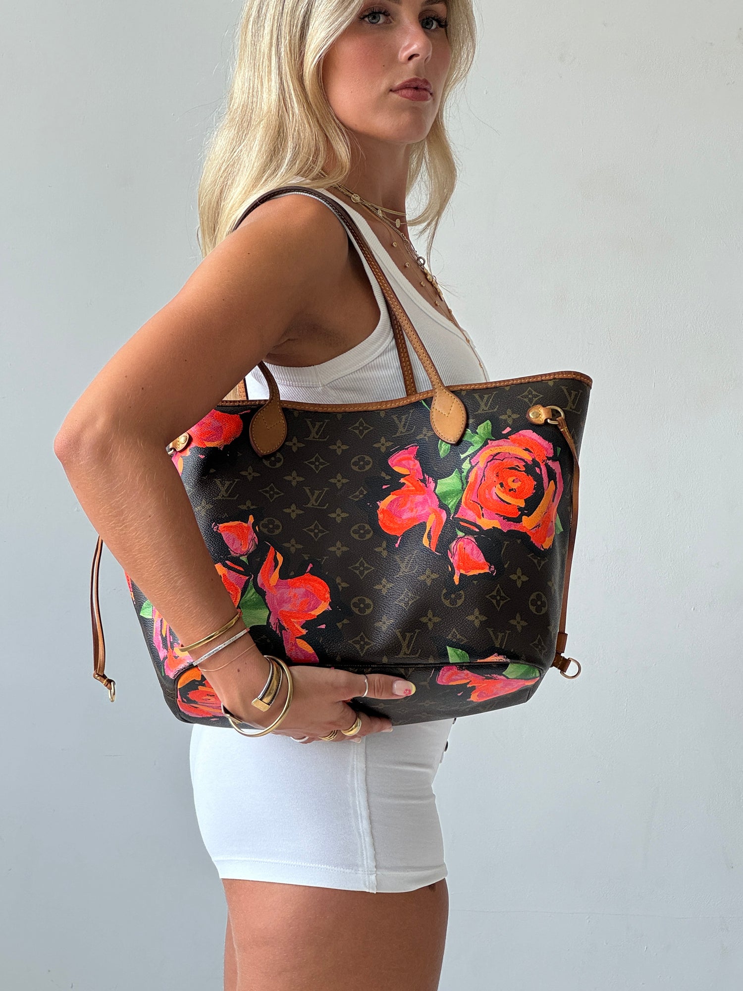 Limited Edition Louis Vuitton x Stephen Sprouse Roses Neverfull MM Handbag
