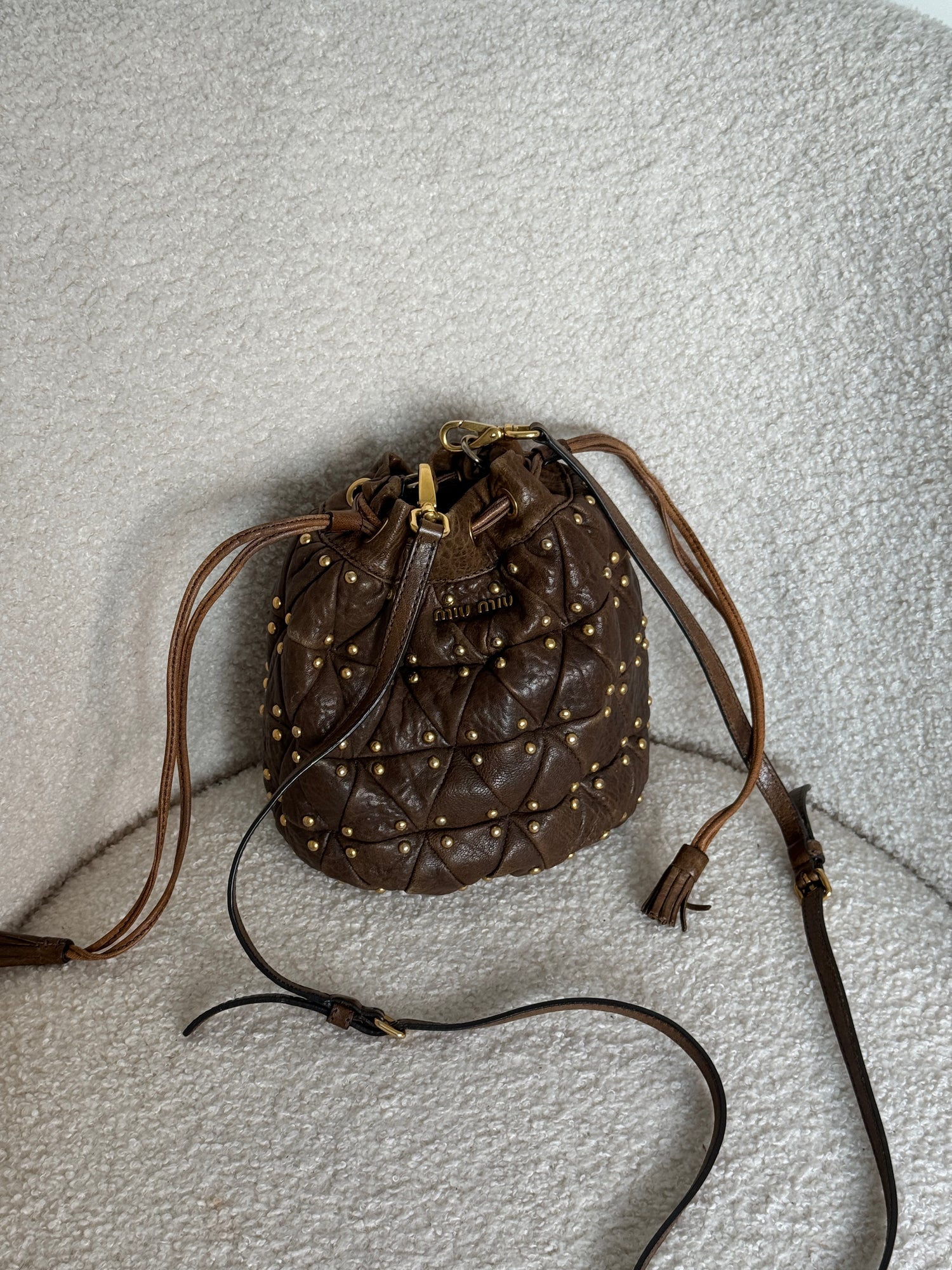 RARE 2000s Miu Miu Leather Studded Pouch Bag