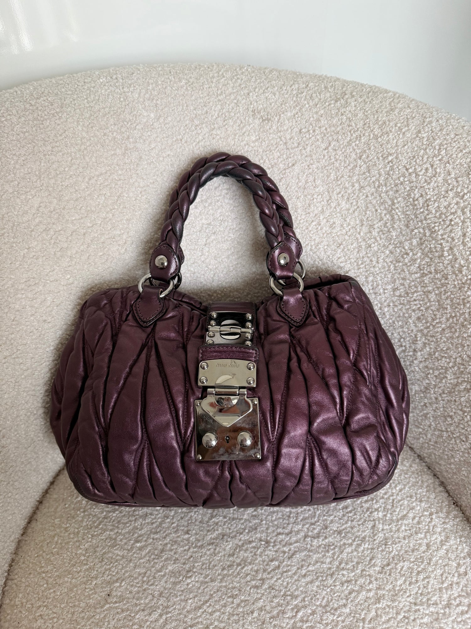 2010s Miu Miu Matelasse Coffer Hobo Handbag