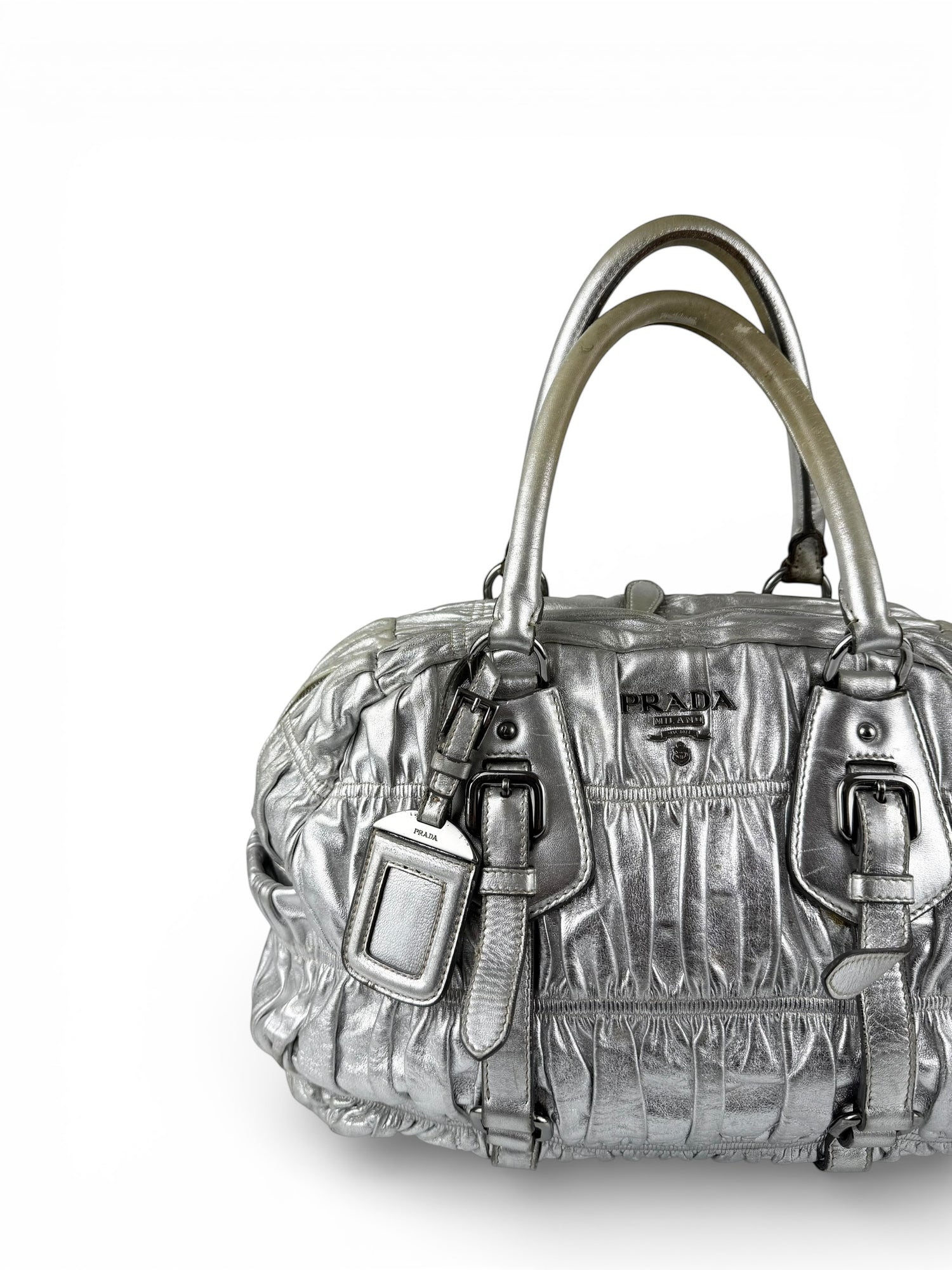 2010s Prada Tessuto Gaufre Silver Handbag