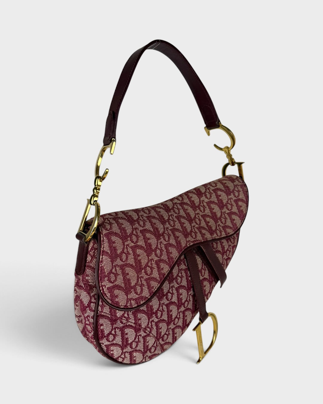 Vintage Christian Dior Monogram Bordeaux Red Saddle Shoulder Bag