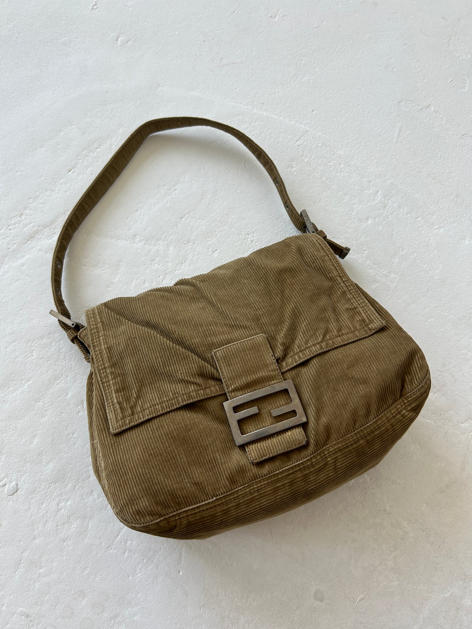 Vintage Fendi Corduroy Mamma Baguette Shoulder Bag