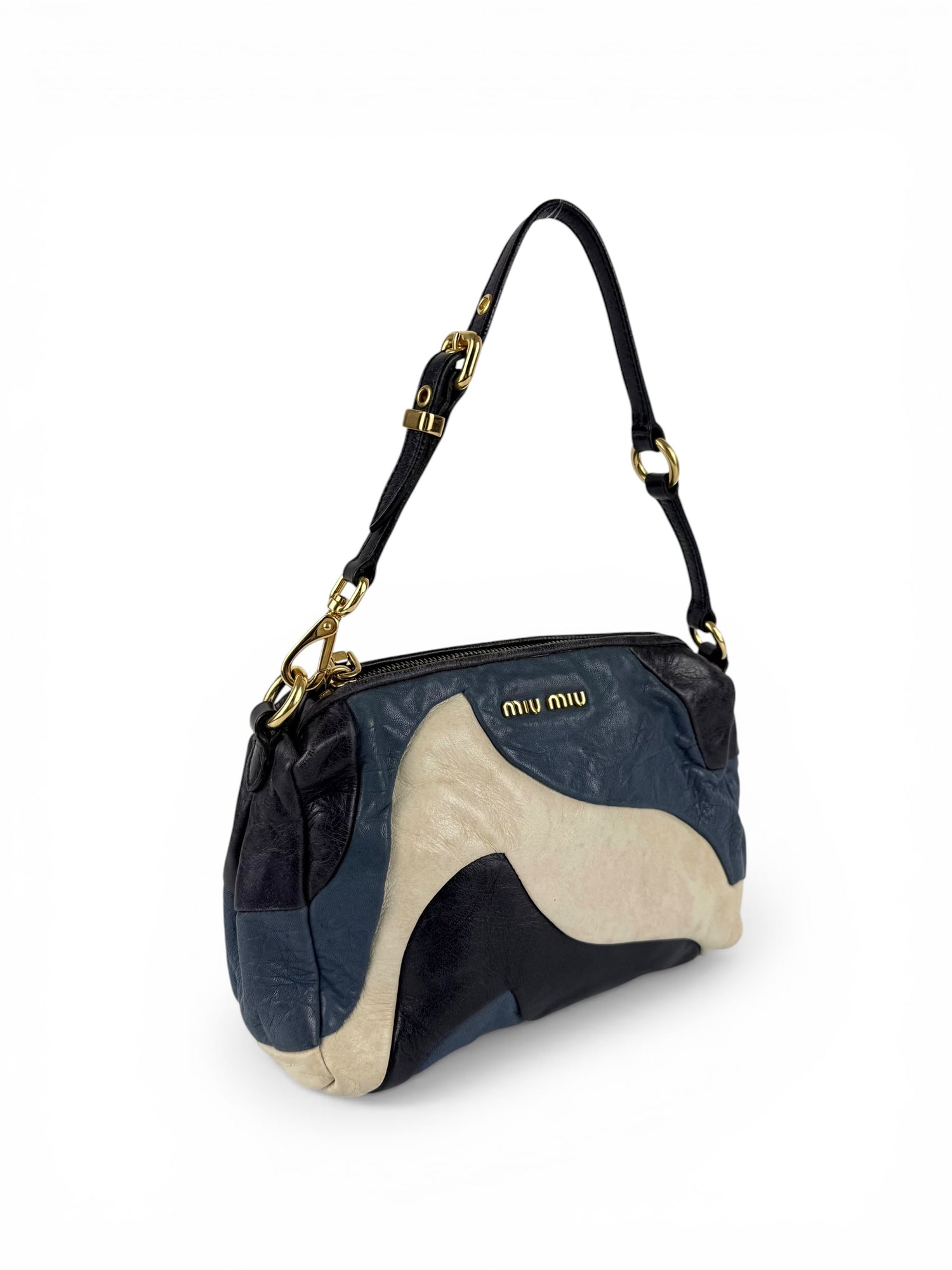 2010s Miu Miu Leather ‘Wave’ Patchwork Shoulder Bag