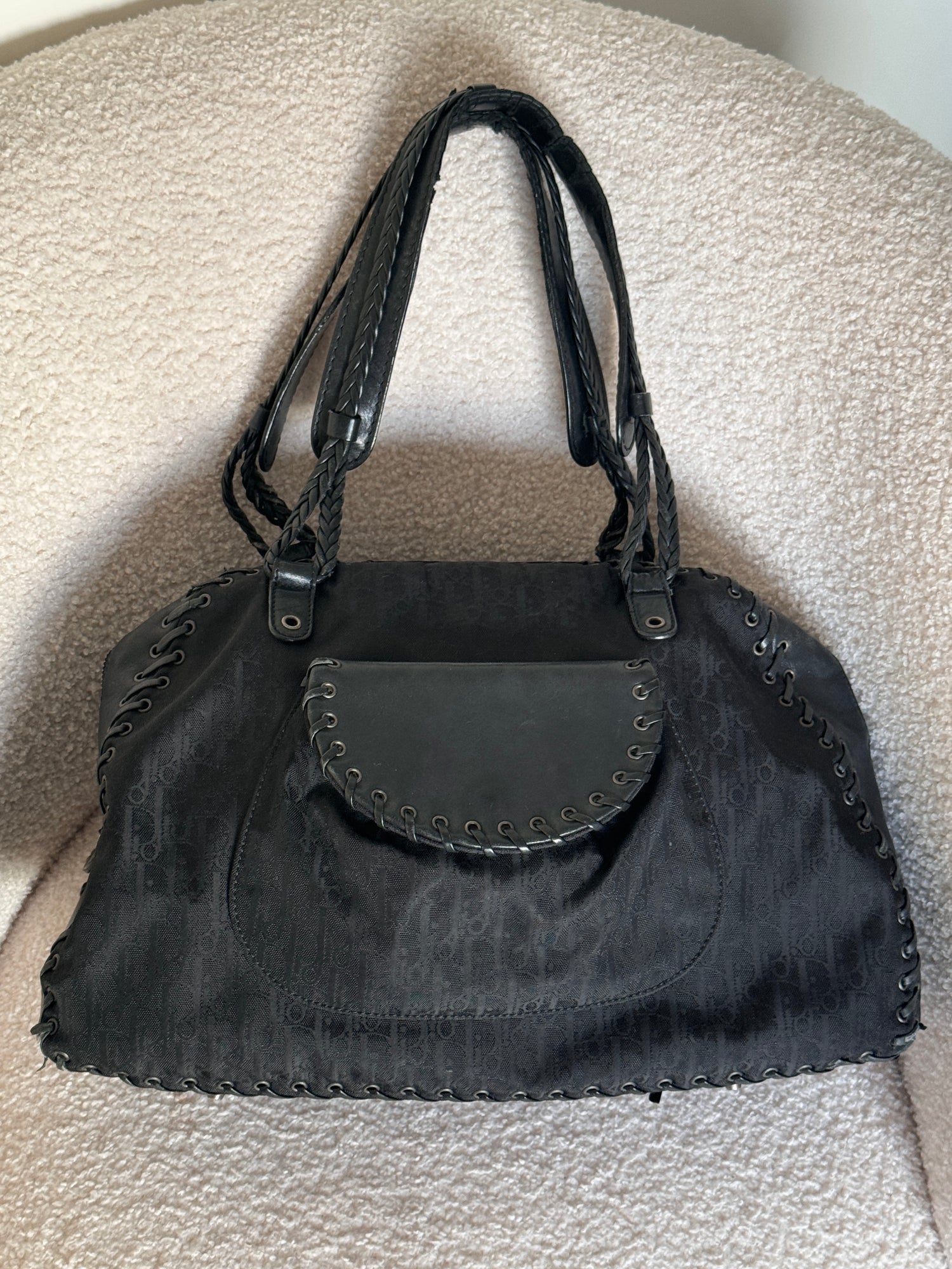2007 Christian Dior Black Oblique Ethnic Shoulder Bag