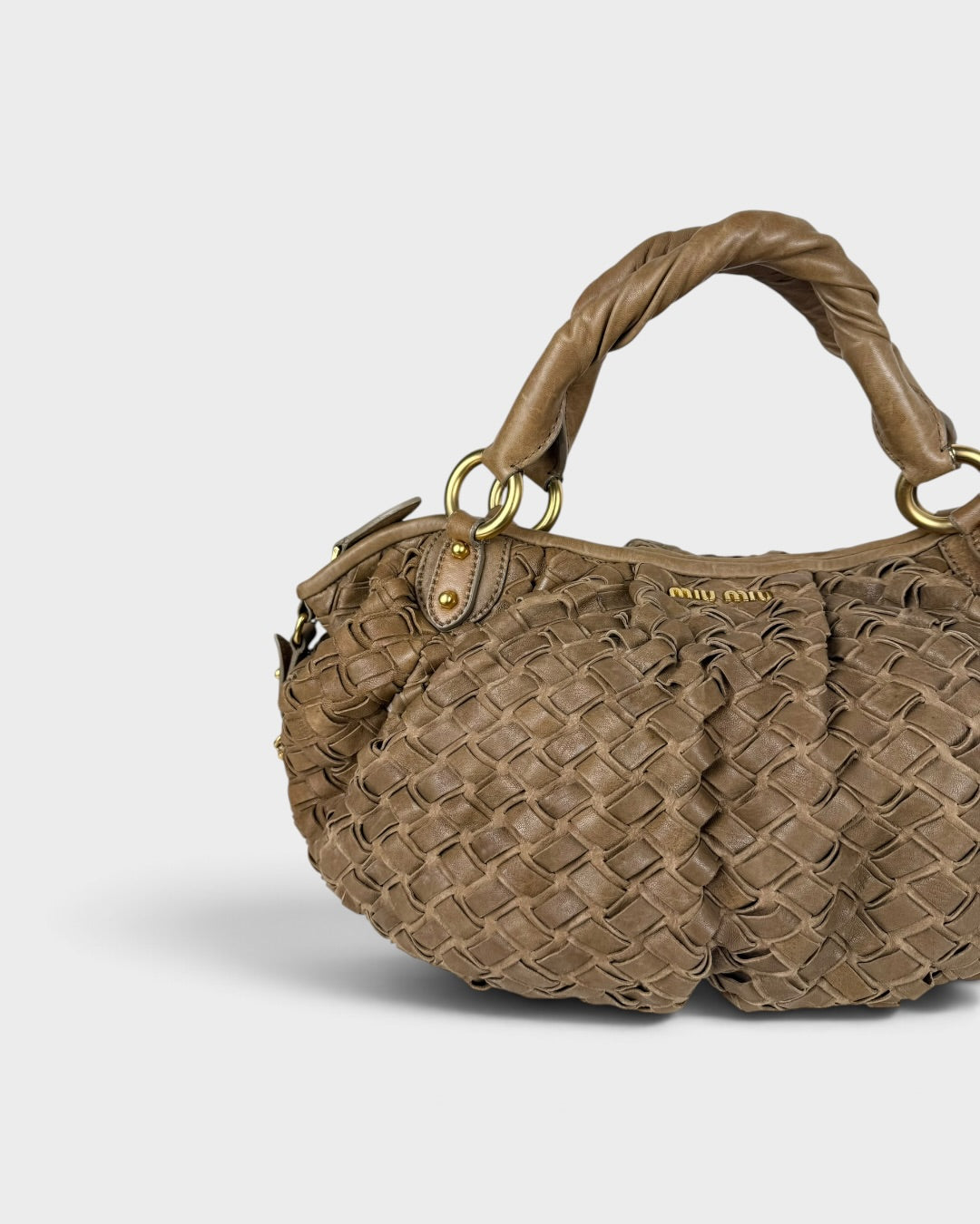 2010s Miu Miu Brown Woven Leather Handbag