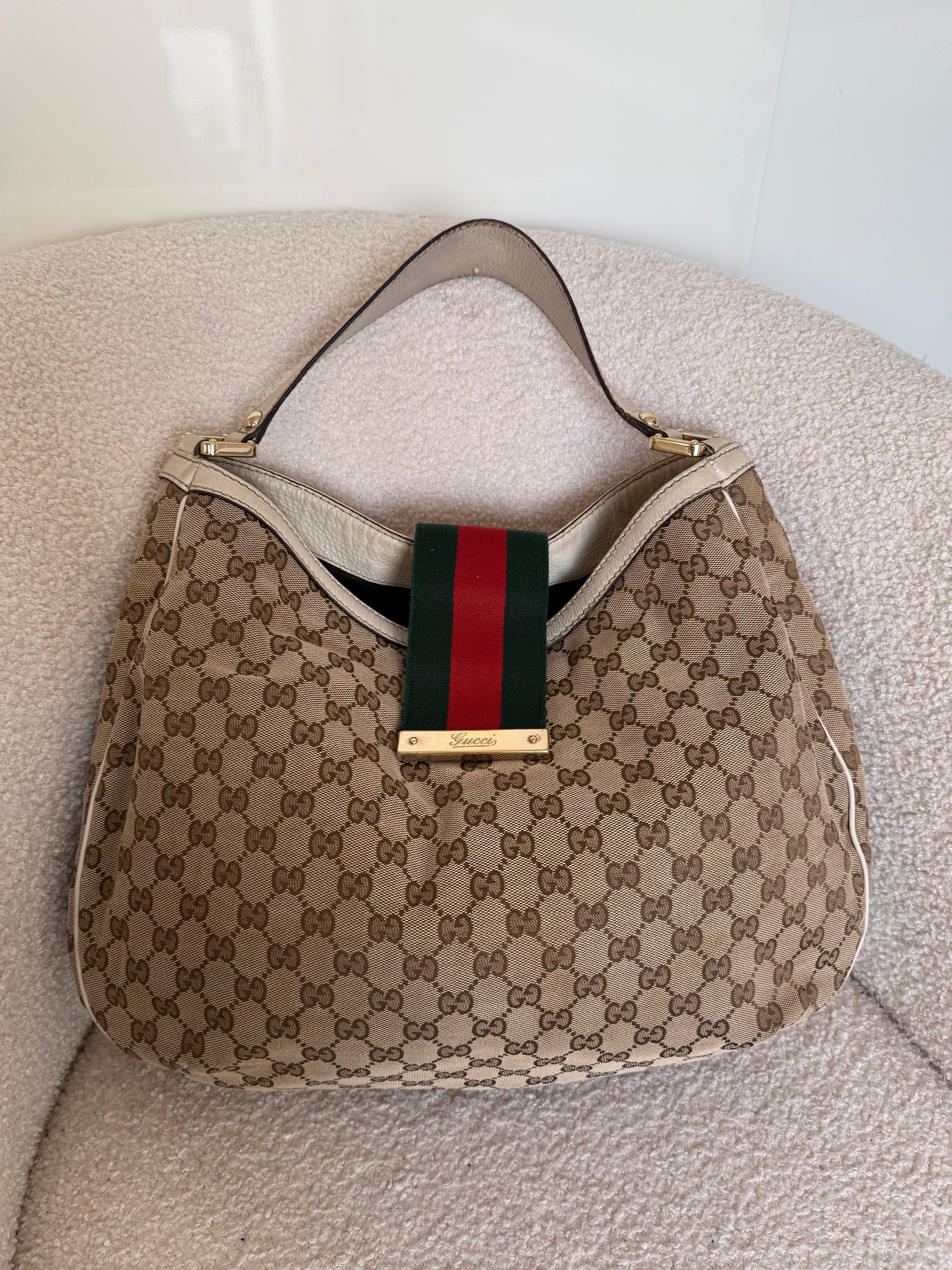 Vintage 90s Gucci Monogram Sherry Line XL Shoulder Bag