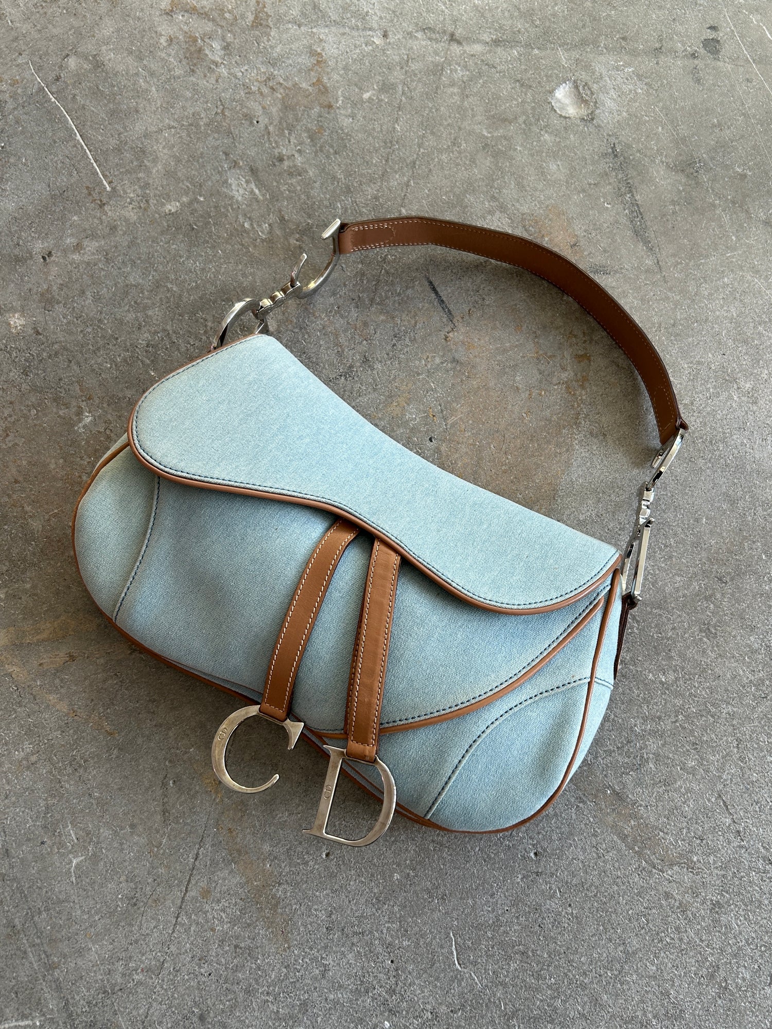 Vintage Christian Dior Denim Double Saddle Shoulder Bag (2001)