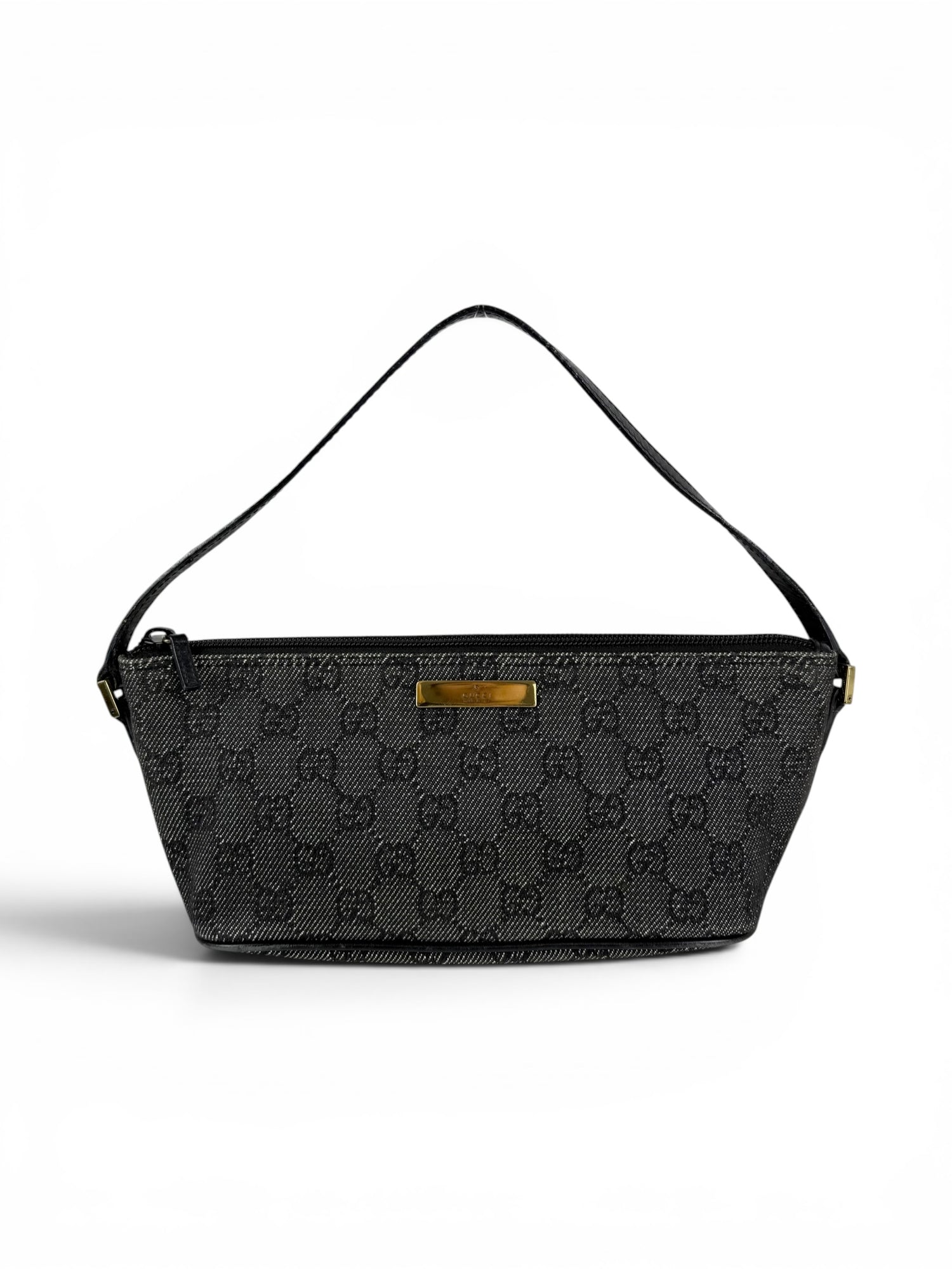 2000s Gucci Monogram Black/Grey Pochette Boat Bag
