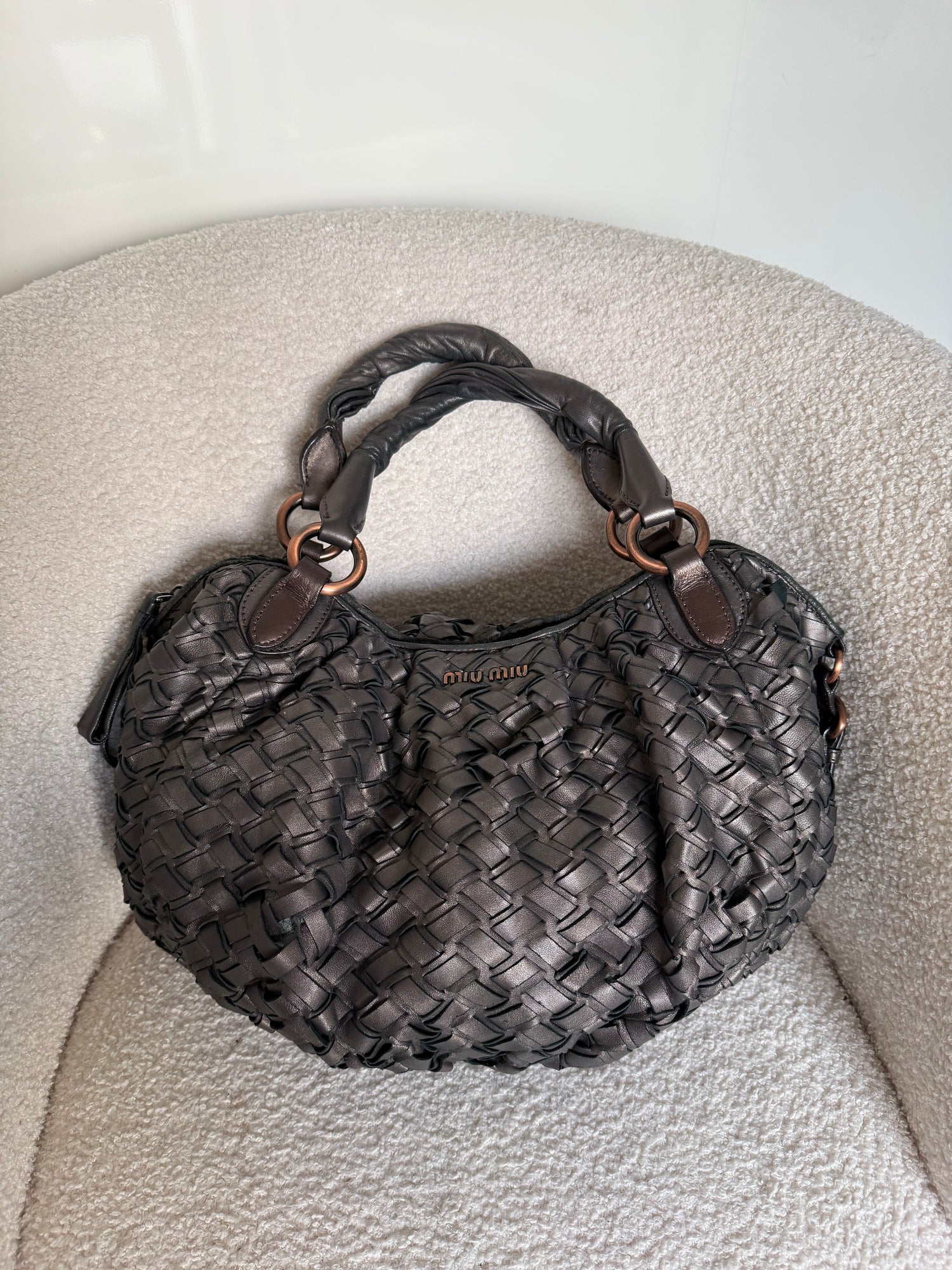 2010s Miu Miu Braided Leather Handbag