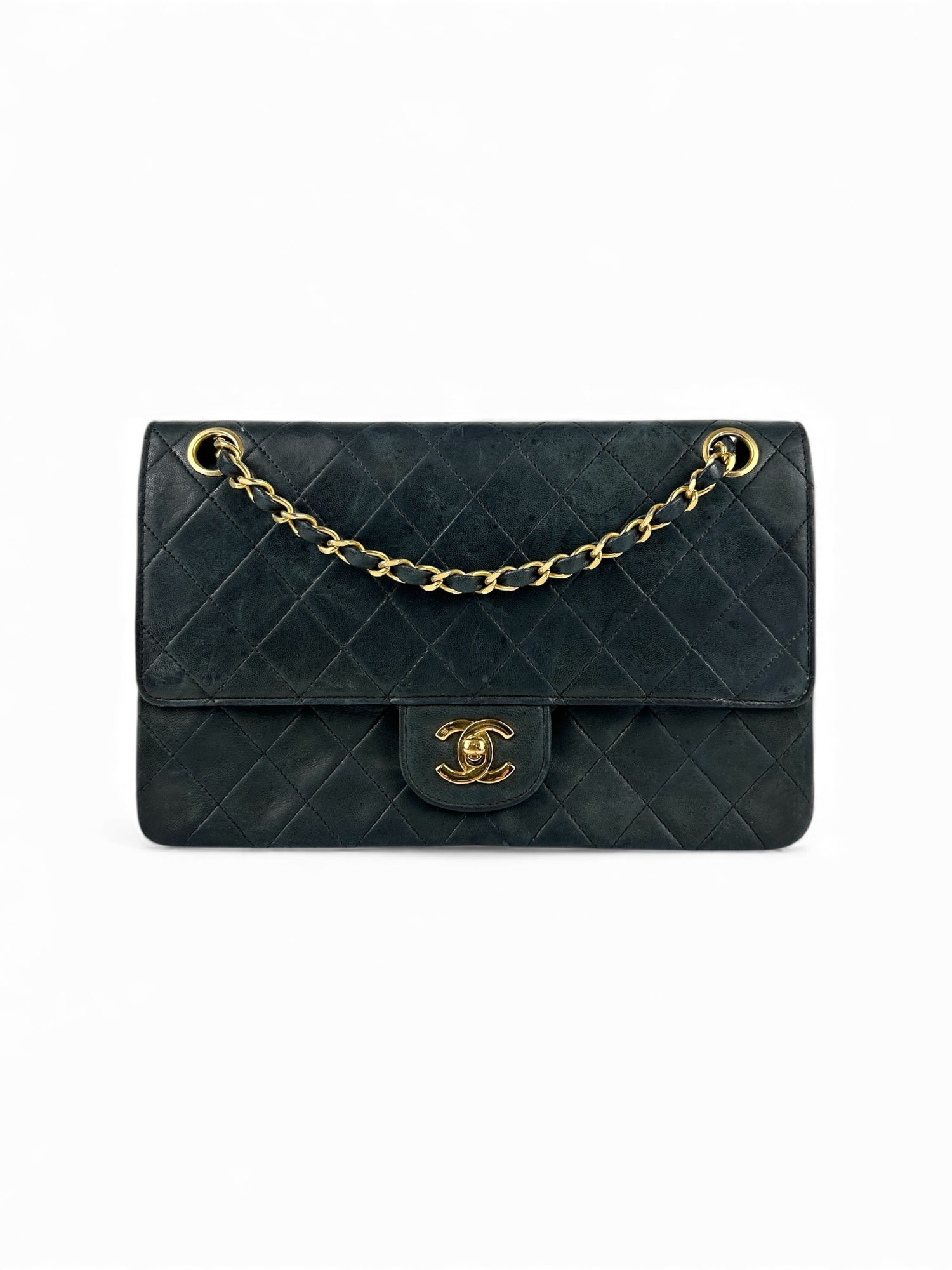 Vintage 1986-1988 Chanel Black Lambskin 24K GHW Double Classic Flap Bag