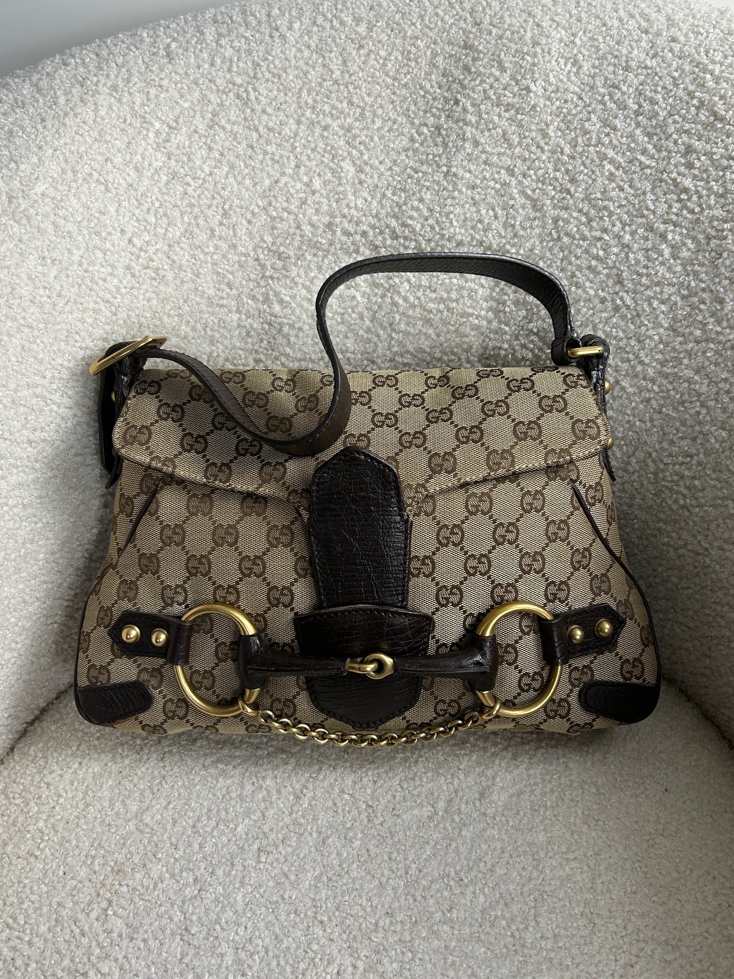 Vintage 90s Gucci Monogram Horsebit 1955 Shoulder Bag