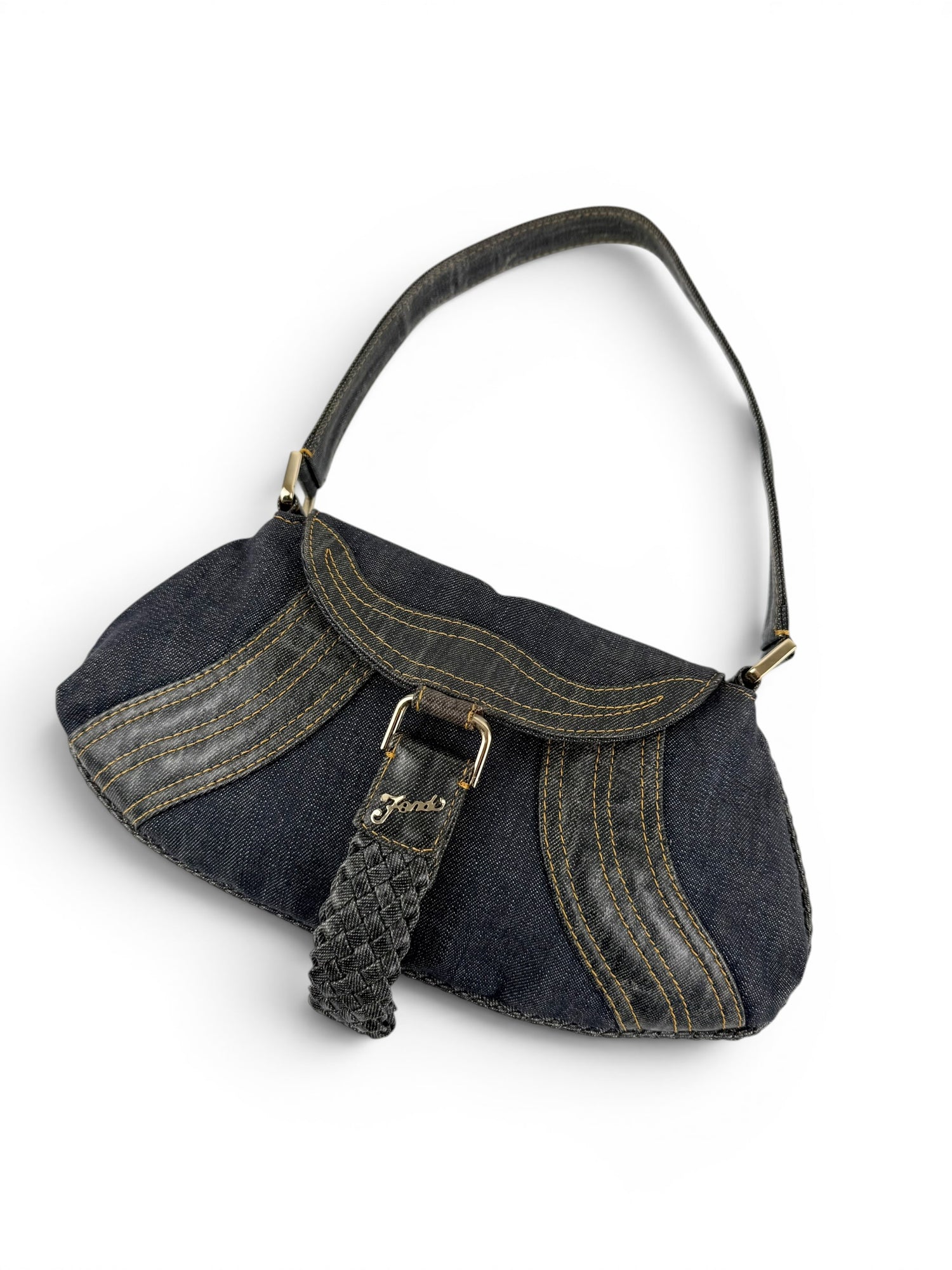 Vintage 90s Fendi Mini Denim Spy Pouch Shoulder Bag