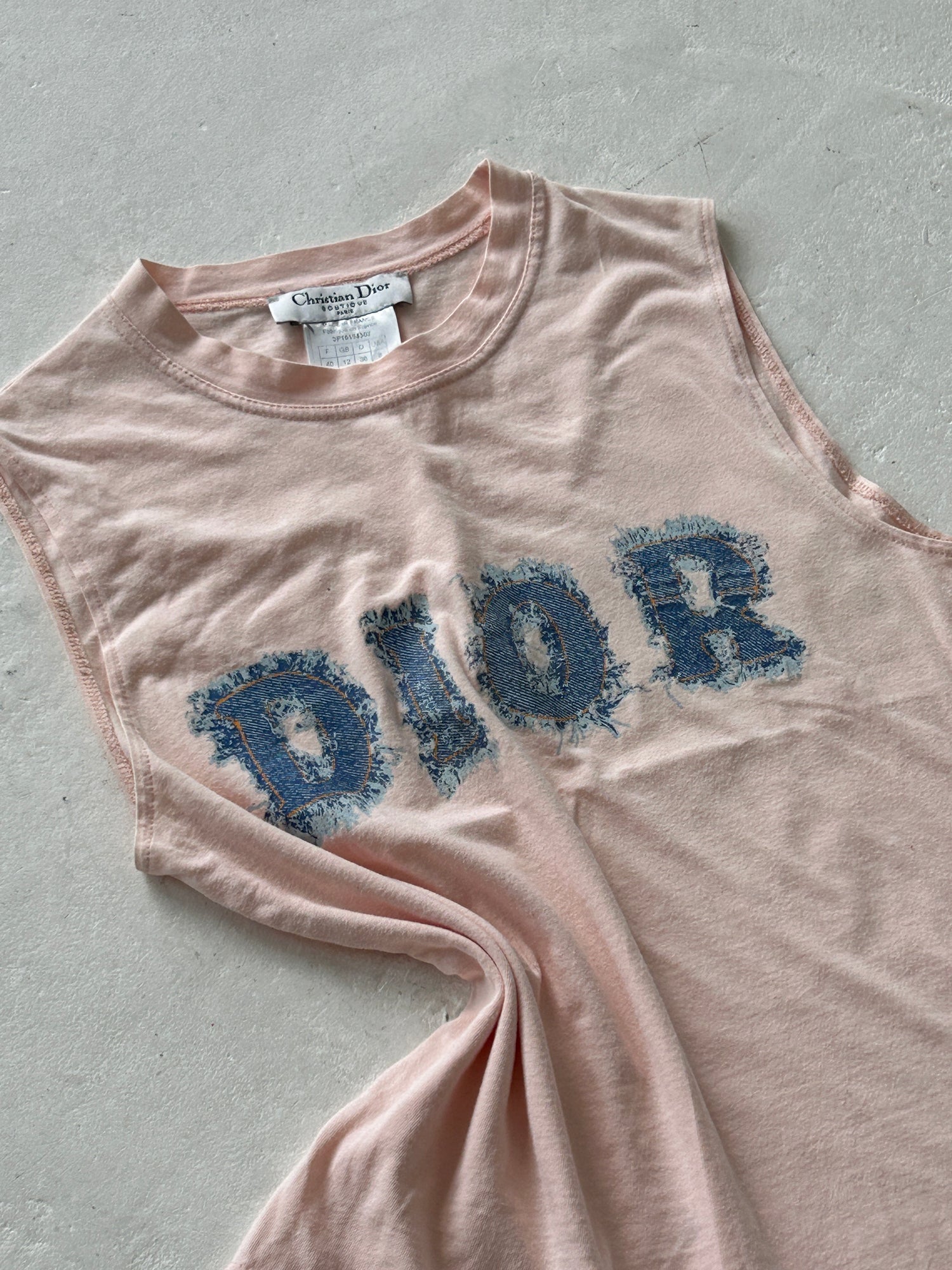 Vintage Christian Dior Baby Pink Denim ‘Dior’ Tank Top 2000s