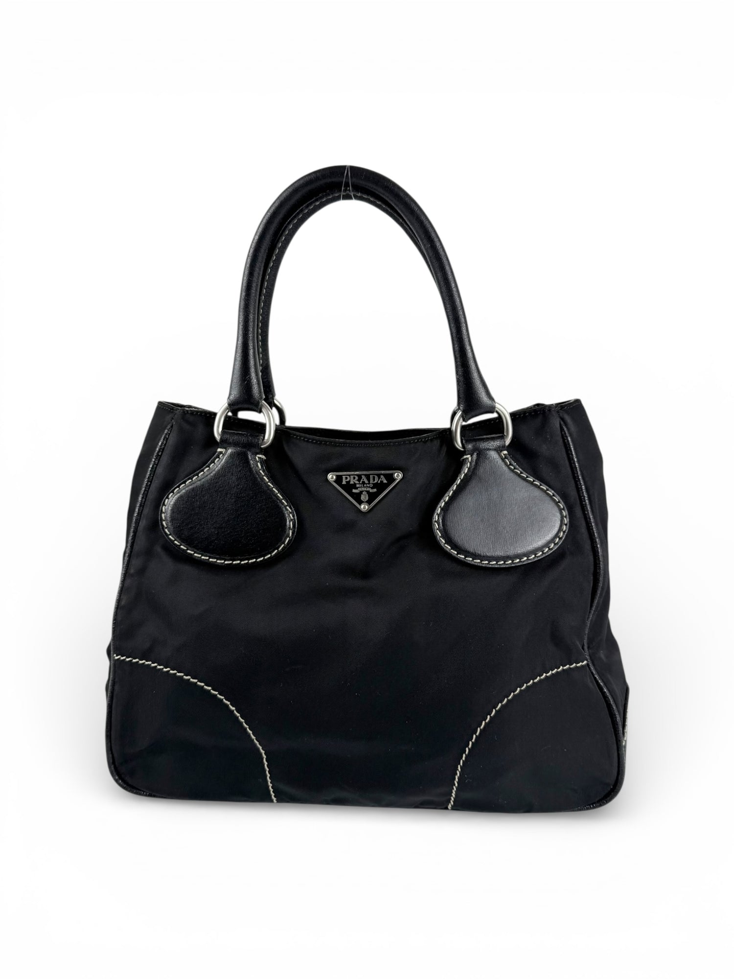 2010s Prada Nylon Black Contrast Stitch Tote Bag