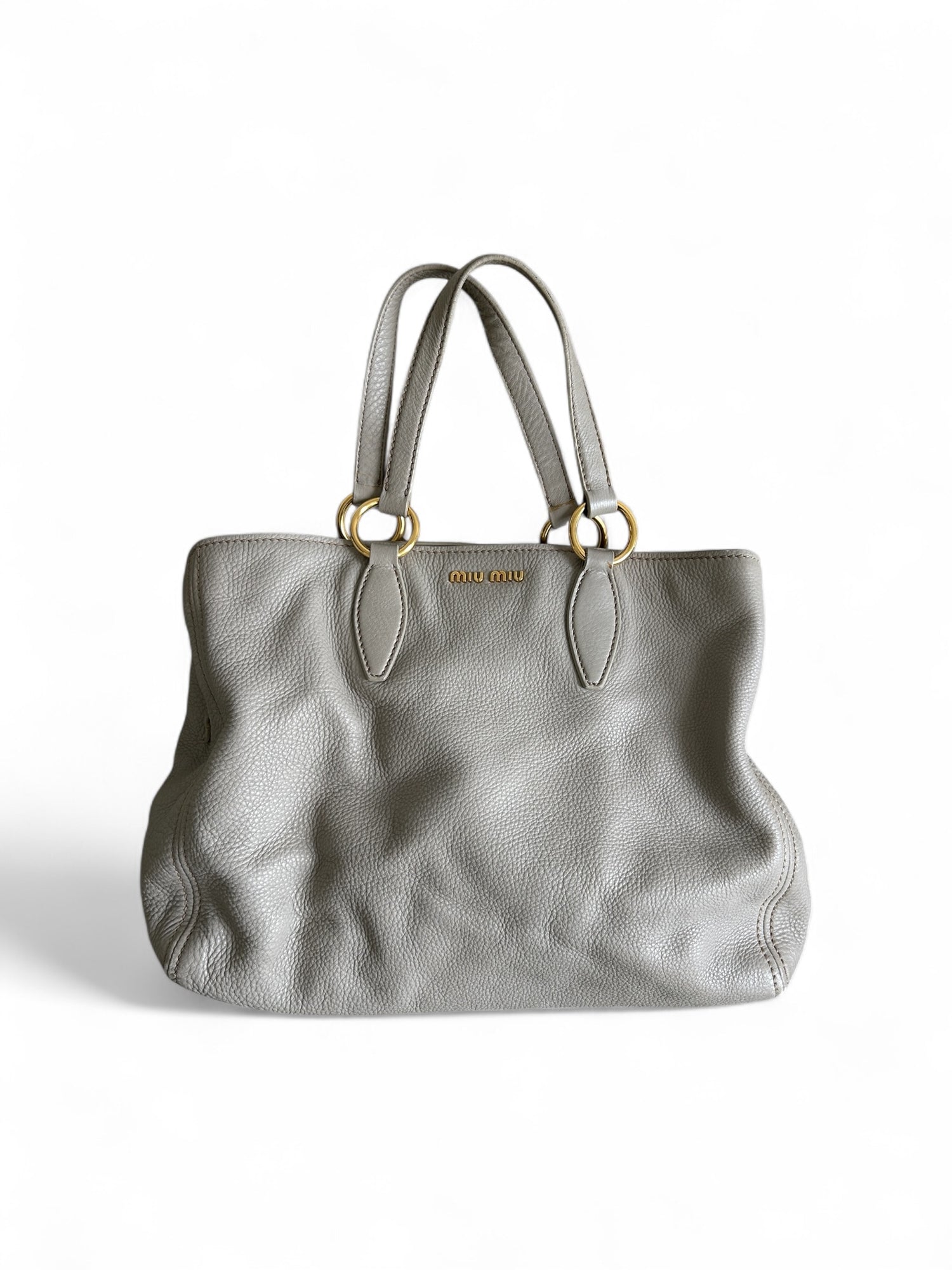 Miu Miu Vitello Leather Large Light Grey Tote Bag