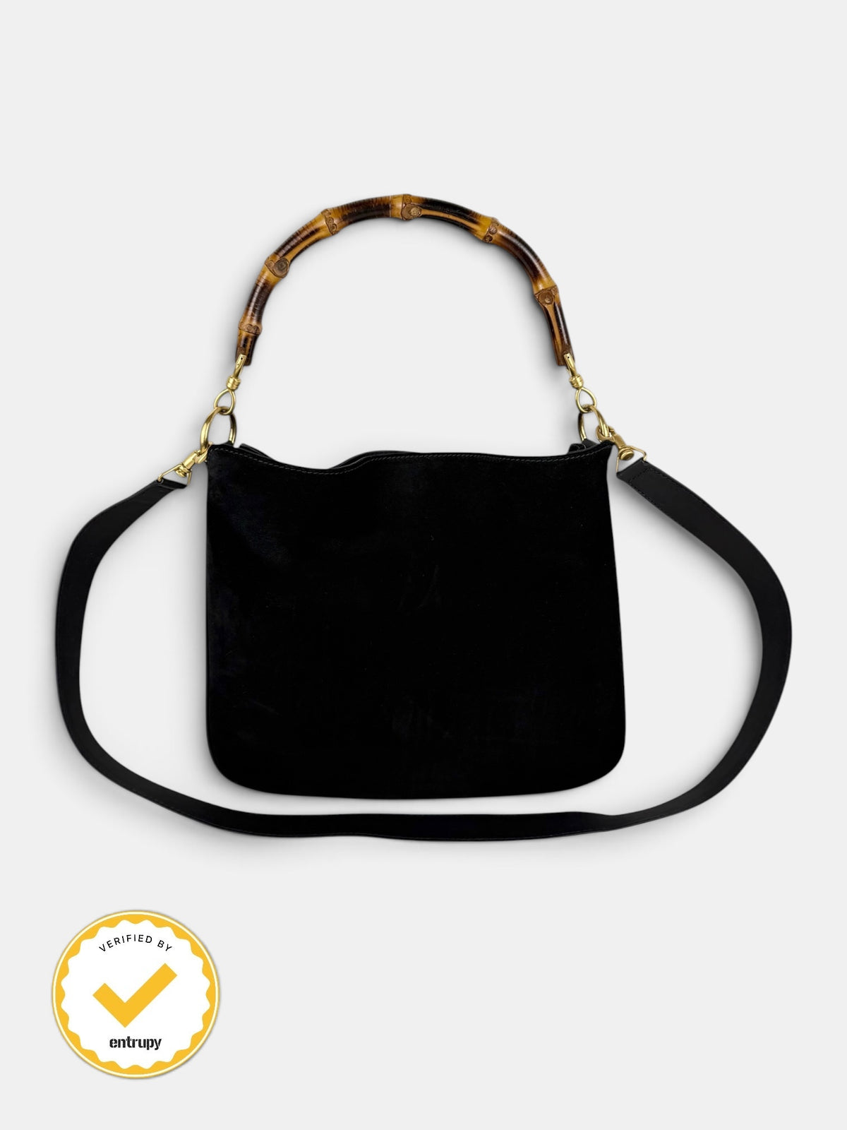 90s Gucci Suede Bamboo 2-Way Handbag