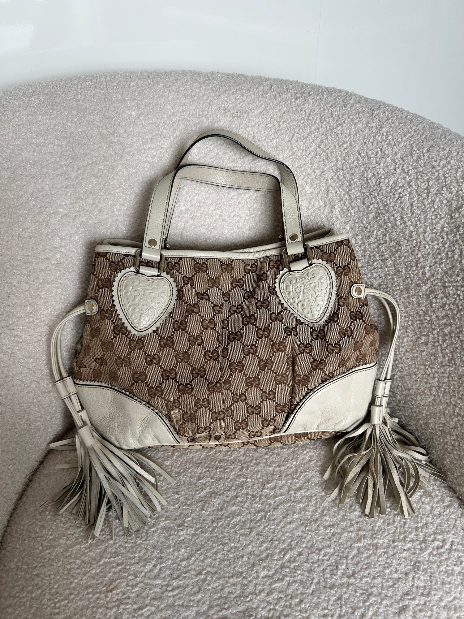 Vintage 90s Gucci Monogram GG Tassel Handbag 90s