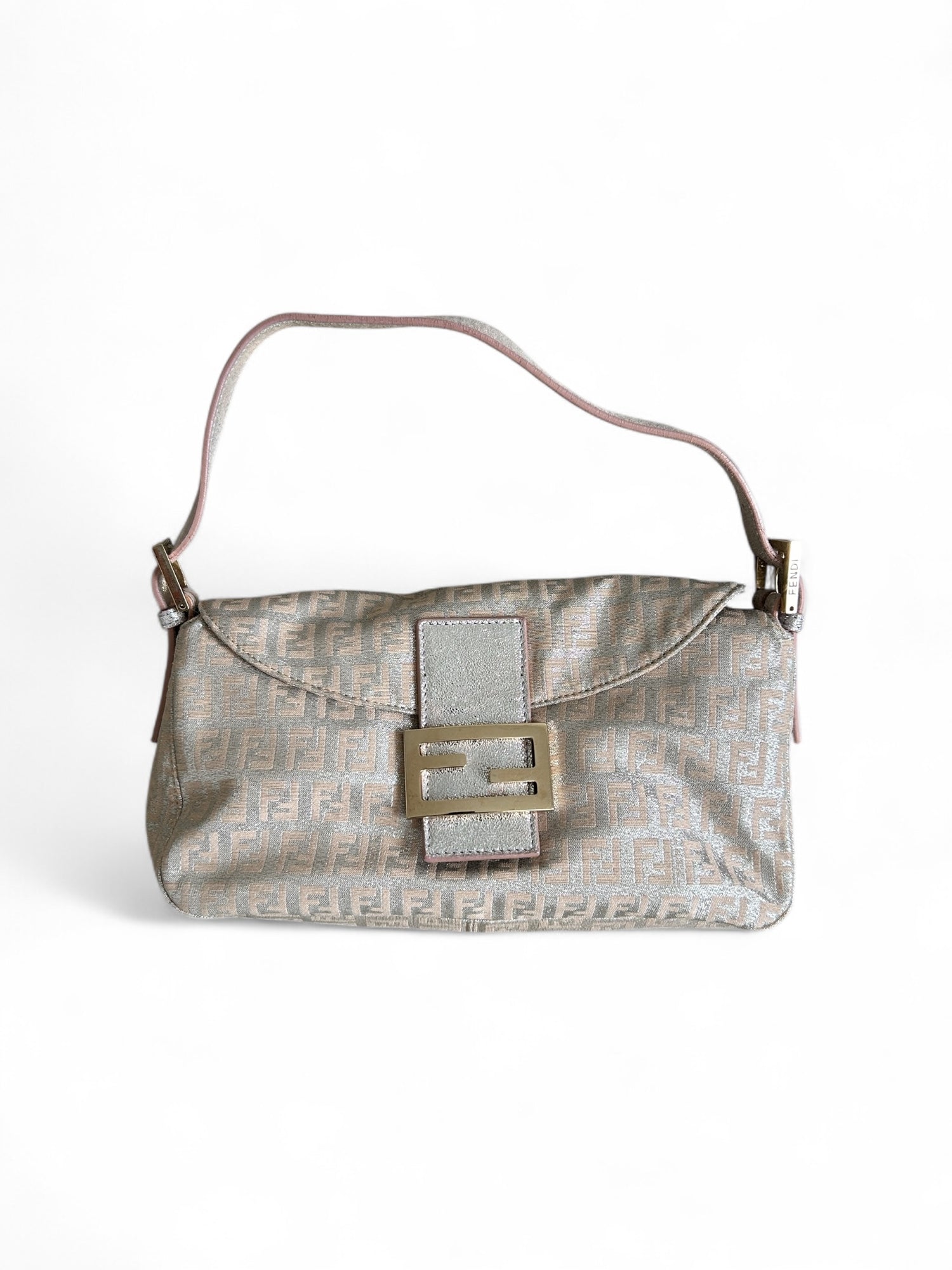 Vintage Fendi Zucca Metallic Baguette Shoulder Bag 90s