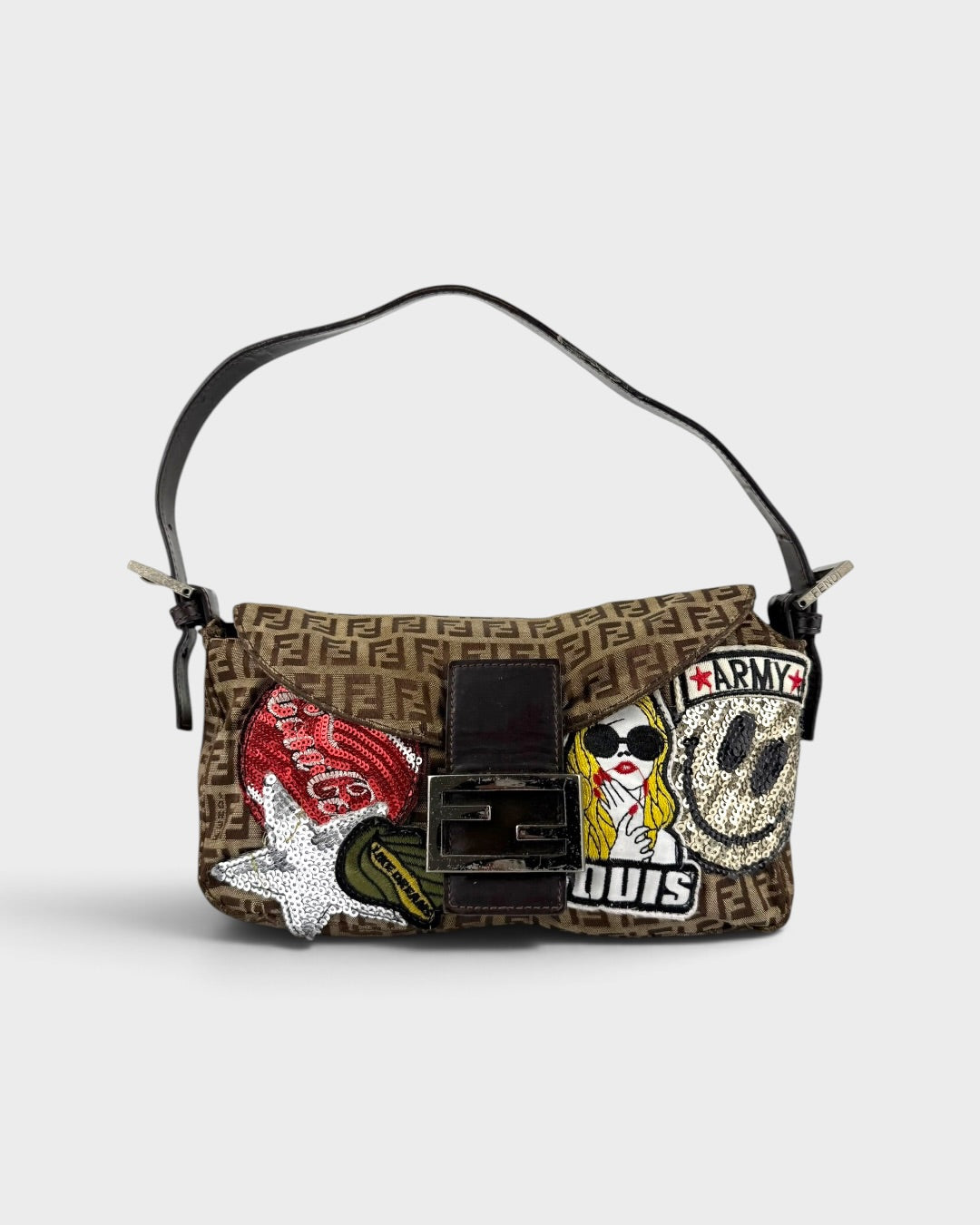 [modified] 90s Fendi Zucca Patchwork Baguette Shoulder Bag