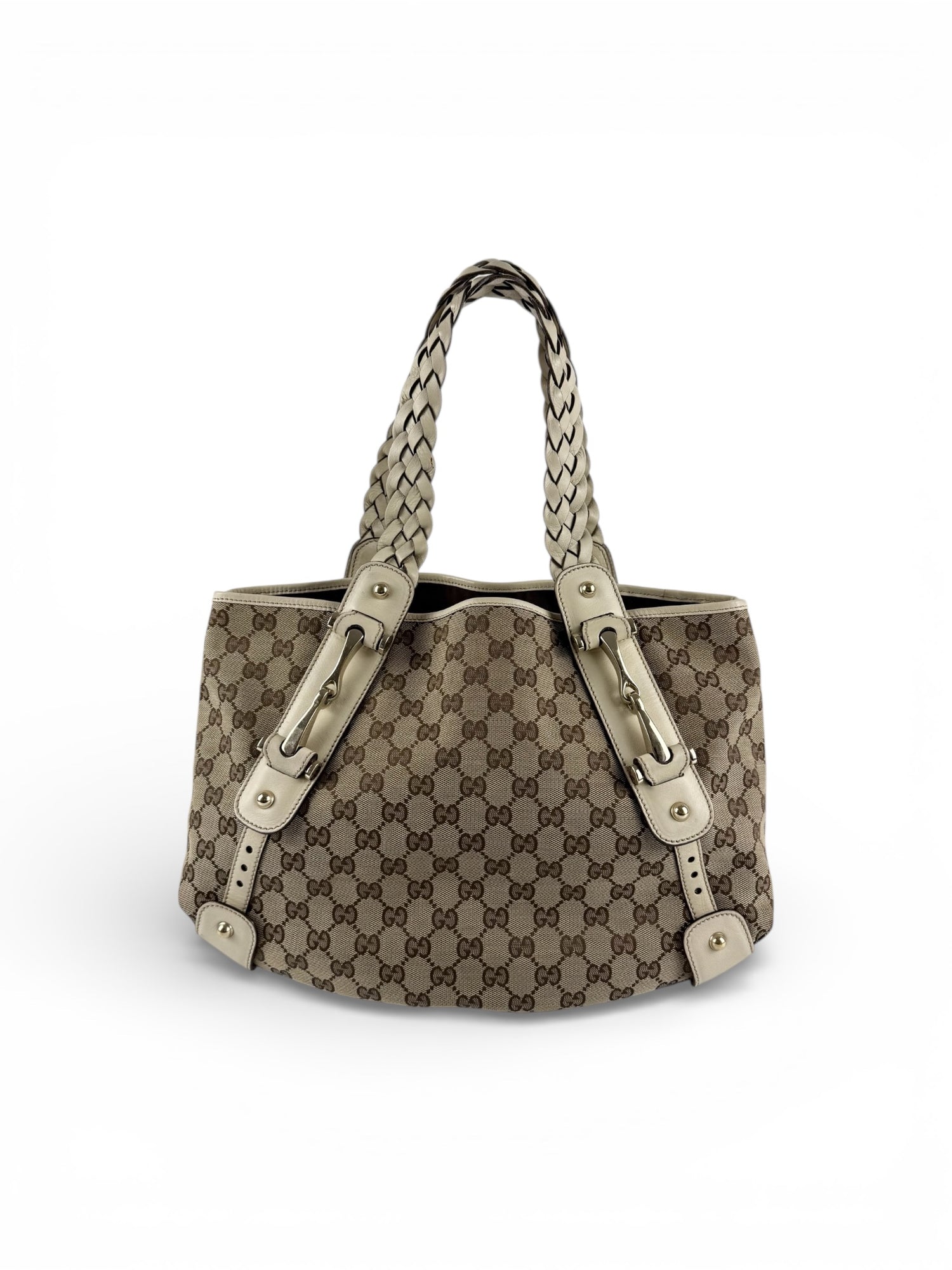 Vintage 90s Gucci Monogram Braided Handle Handbag